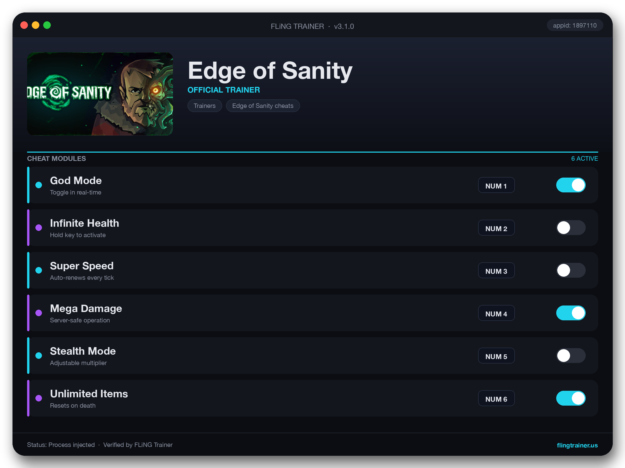 Edge of Sanity Trainer interface