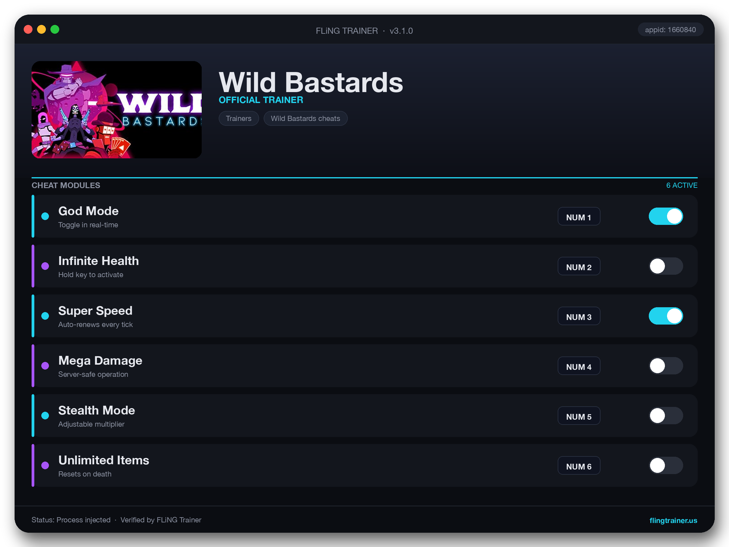 Wild Bastards Trainer interface