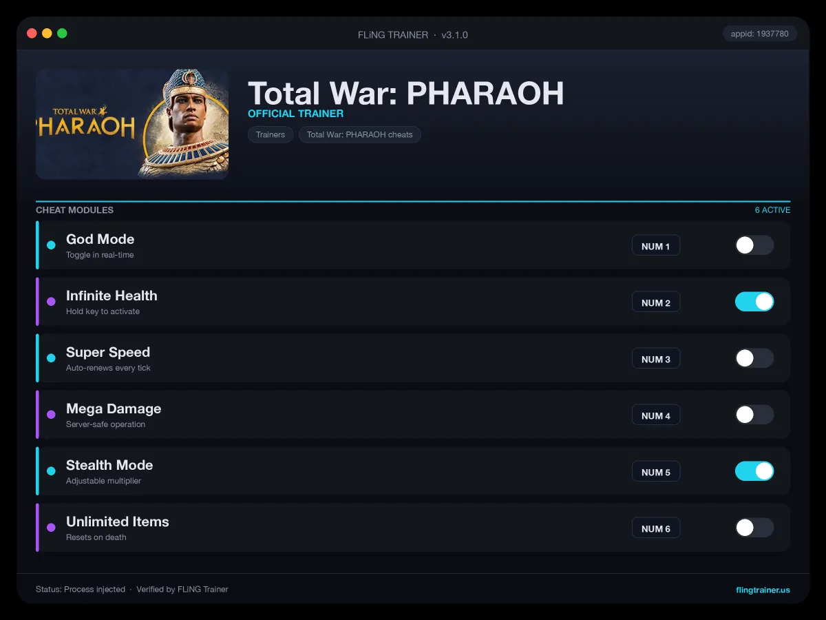 Total War: PHARAOH Trainer interface
