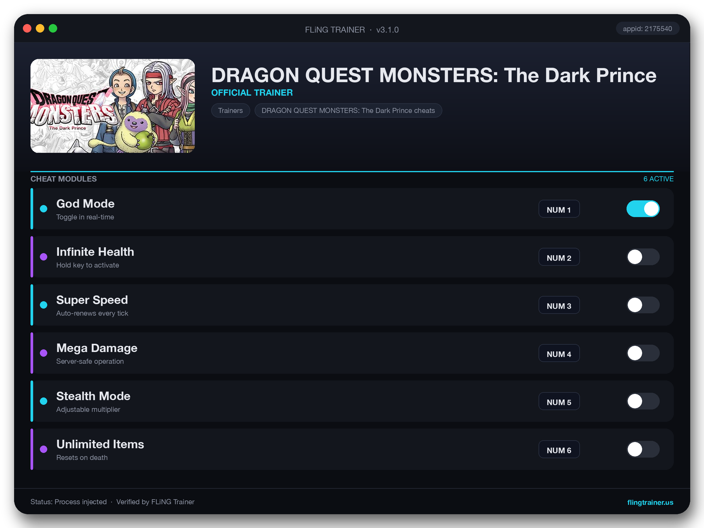 DRAGON QUEST MONSTERS: The Dark Prince Trainer interface