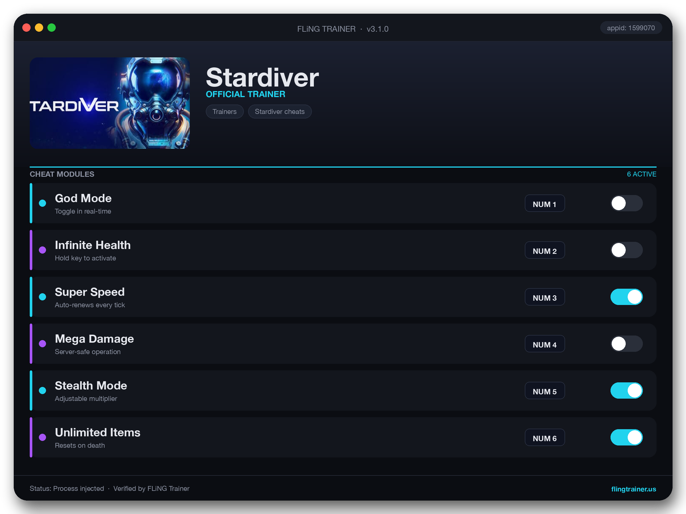 Stardiver Trainer interface