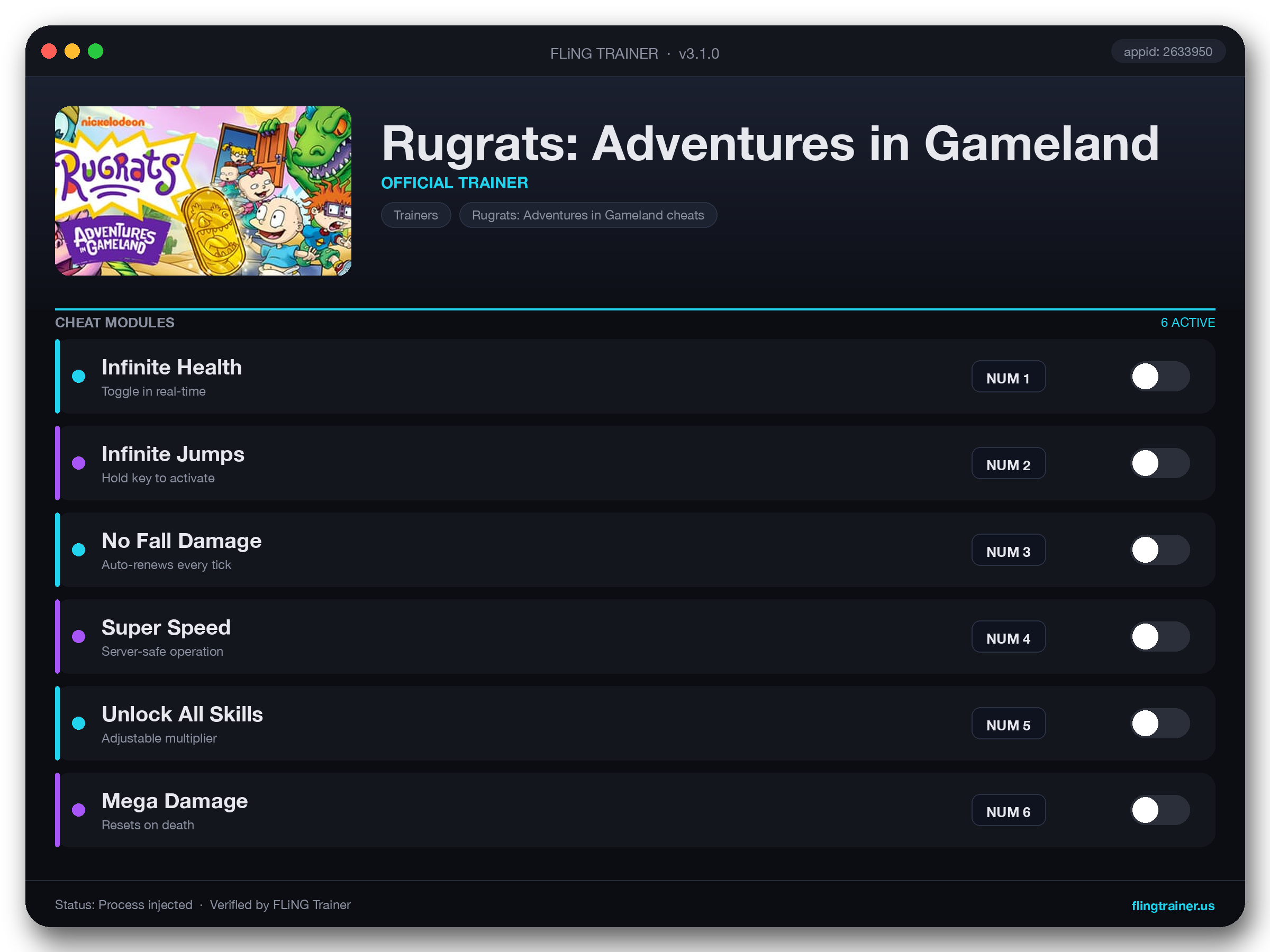 Rugrats: Adventures in Gameland Trainer interface