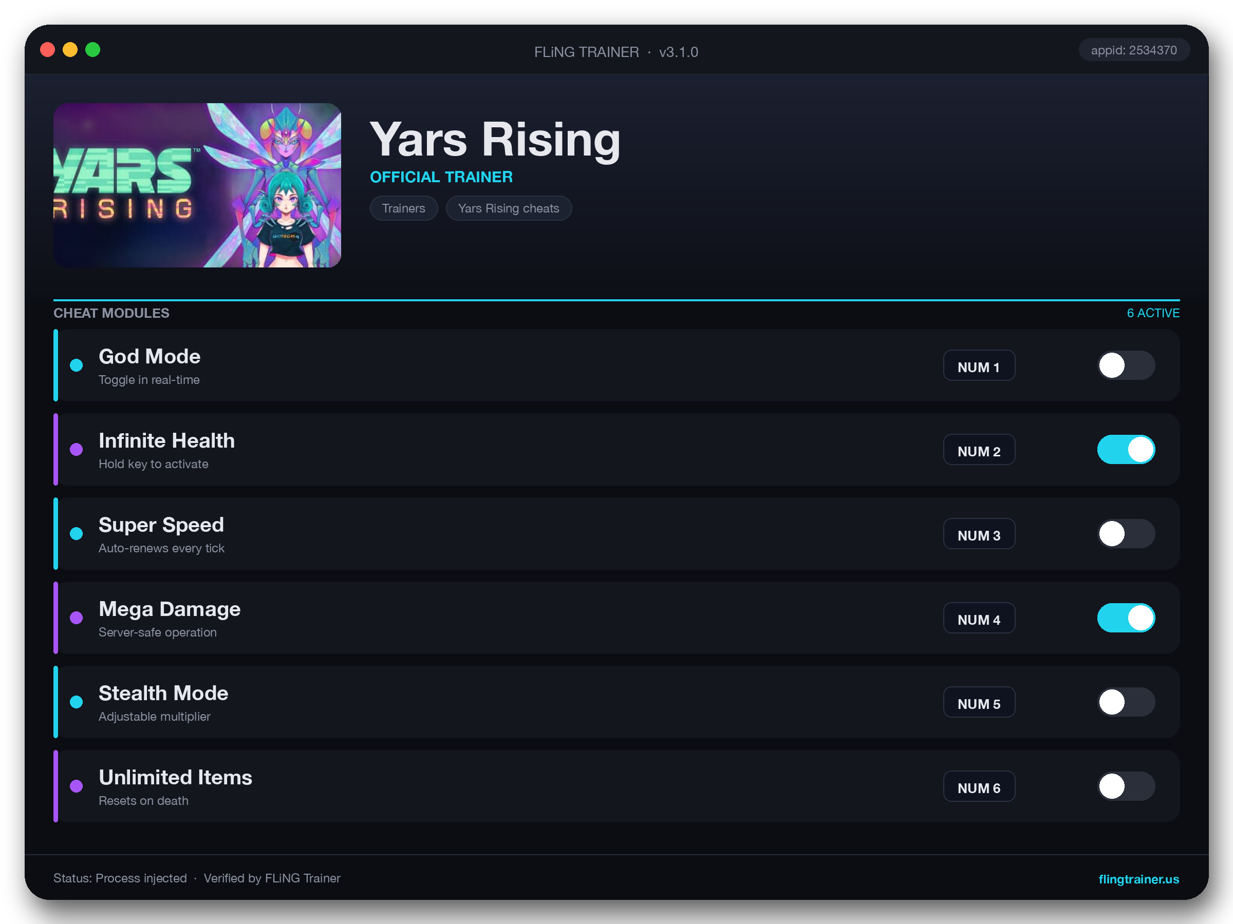 Yars Rising Trainer interface