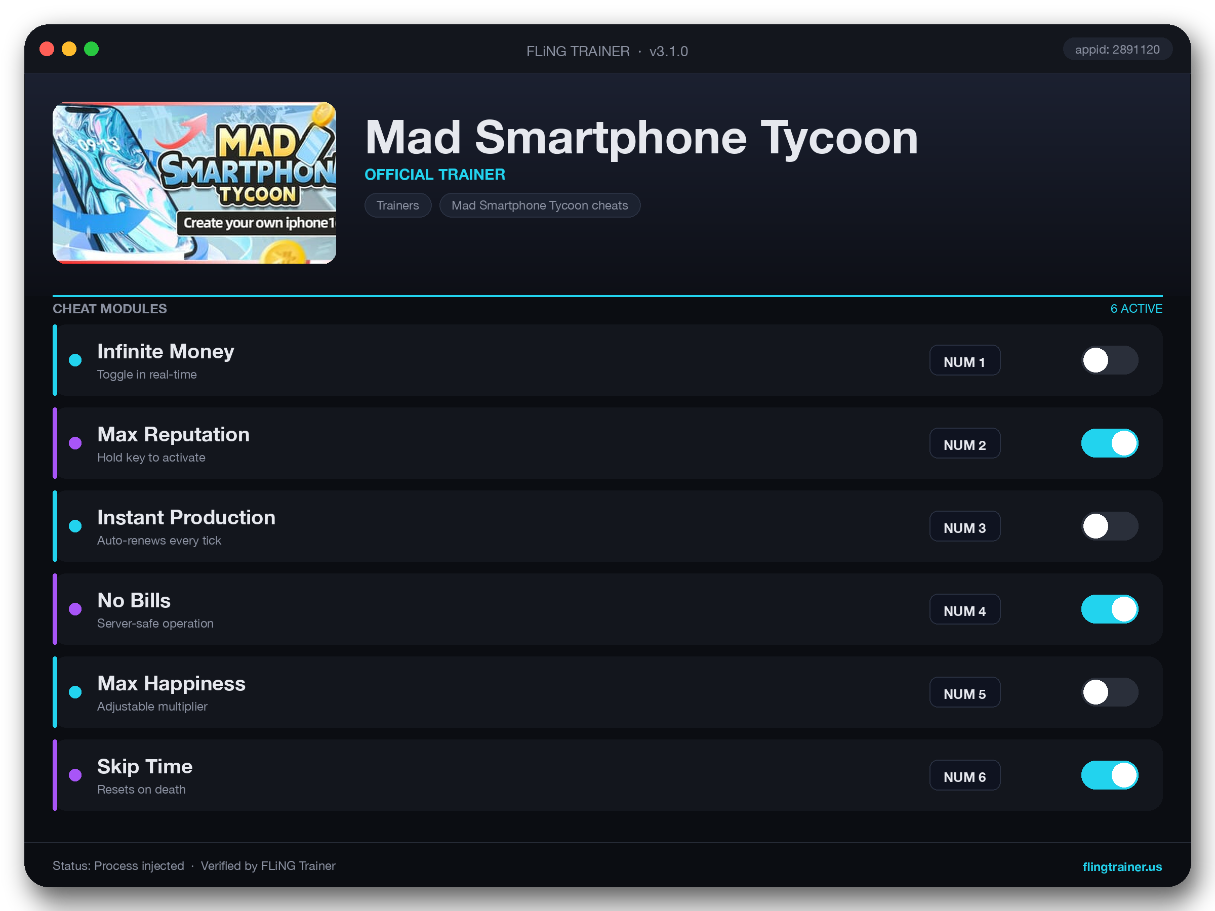 Mad Smartphone Tycoon Trainer interface