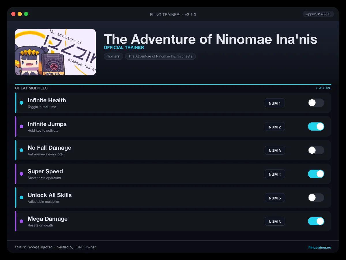 The Adventure of Ninomae Ina'nis Trainer interface