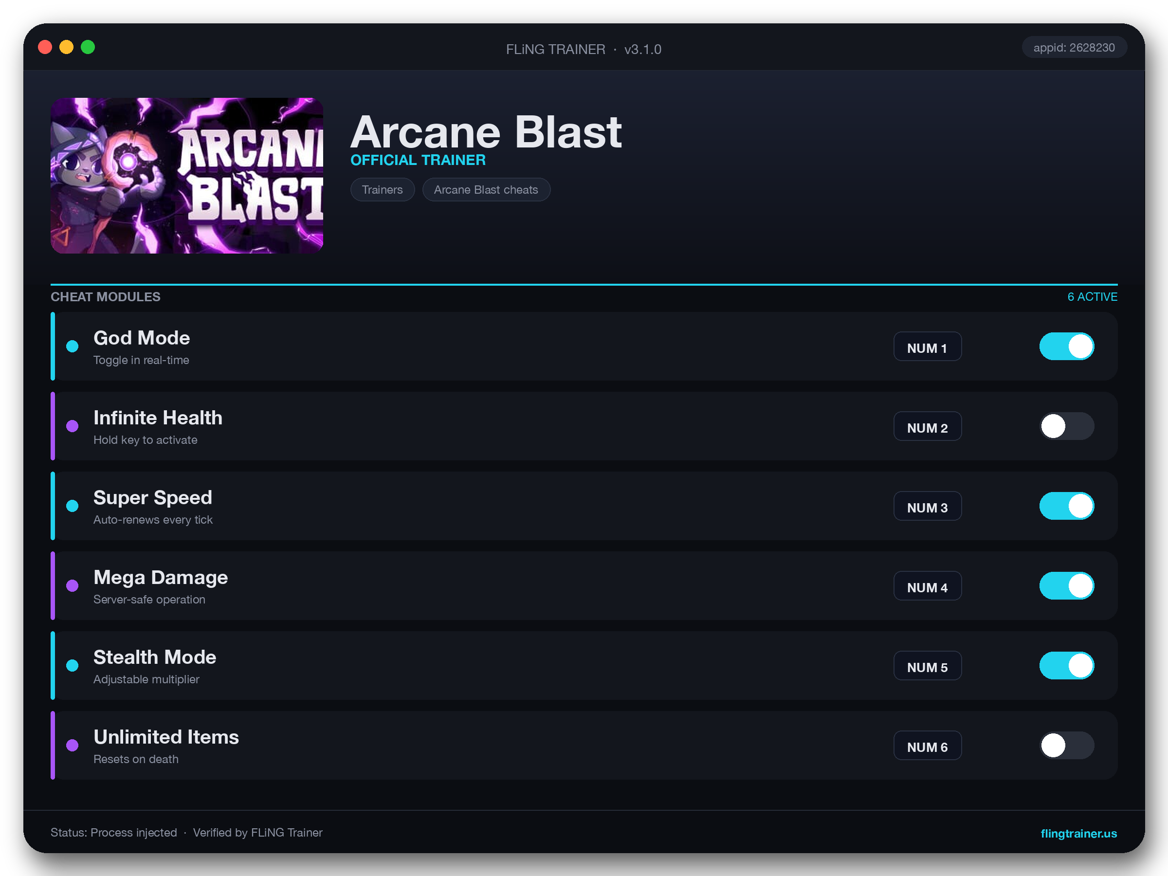 Arcane Blast Trainer interface