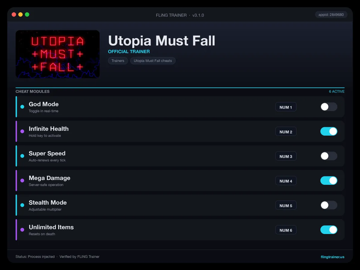 Utopia Must Fall Trainer interface