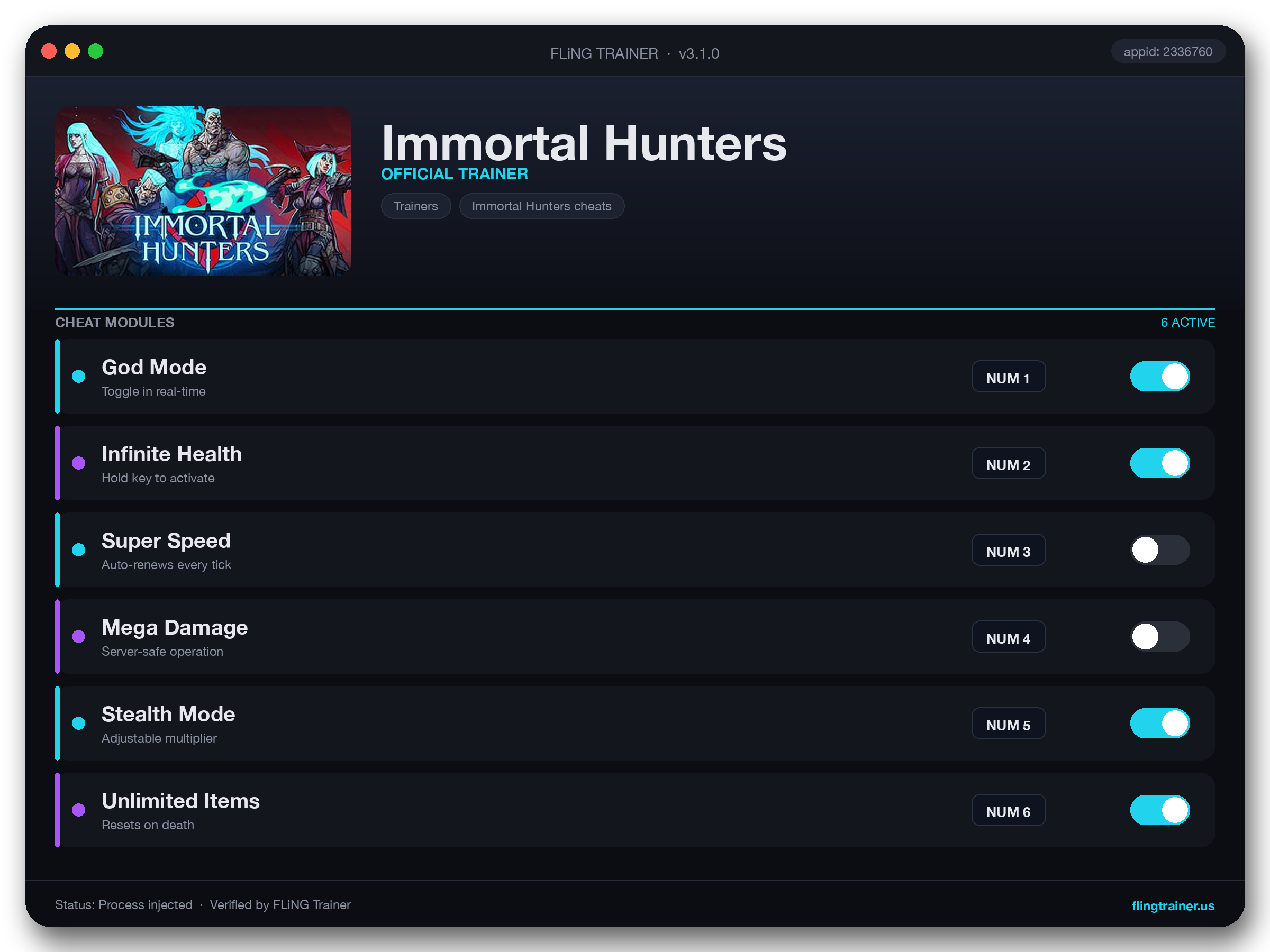 Immortal Hunters Trainer interface