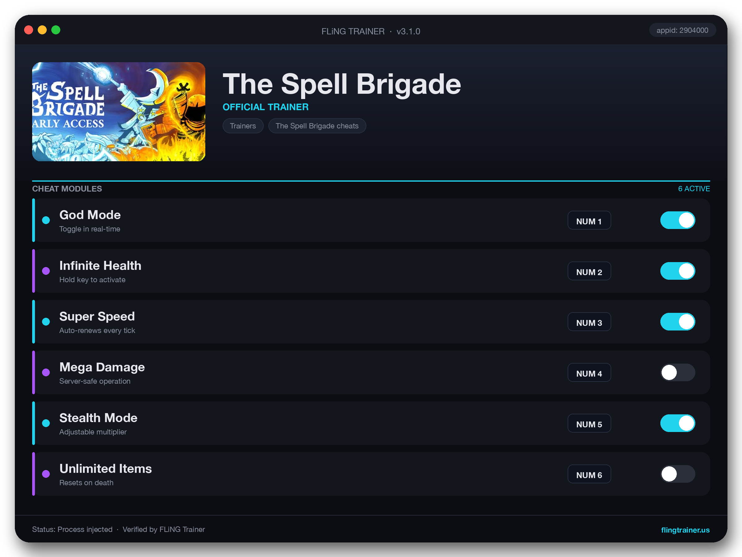 The Spell Brigade Trainer interface