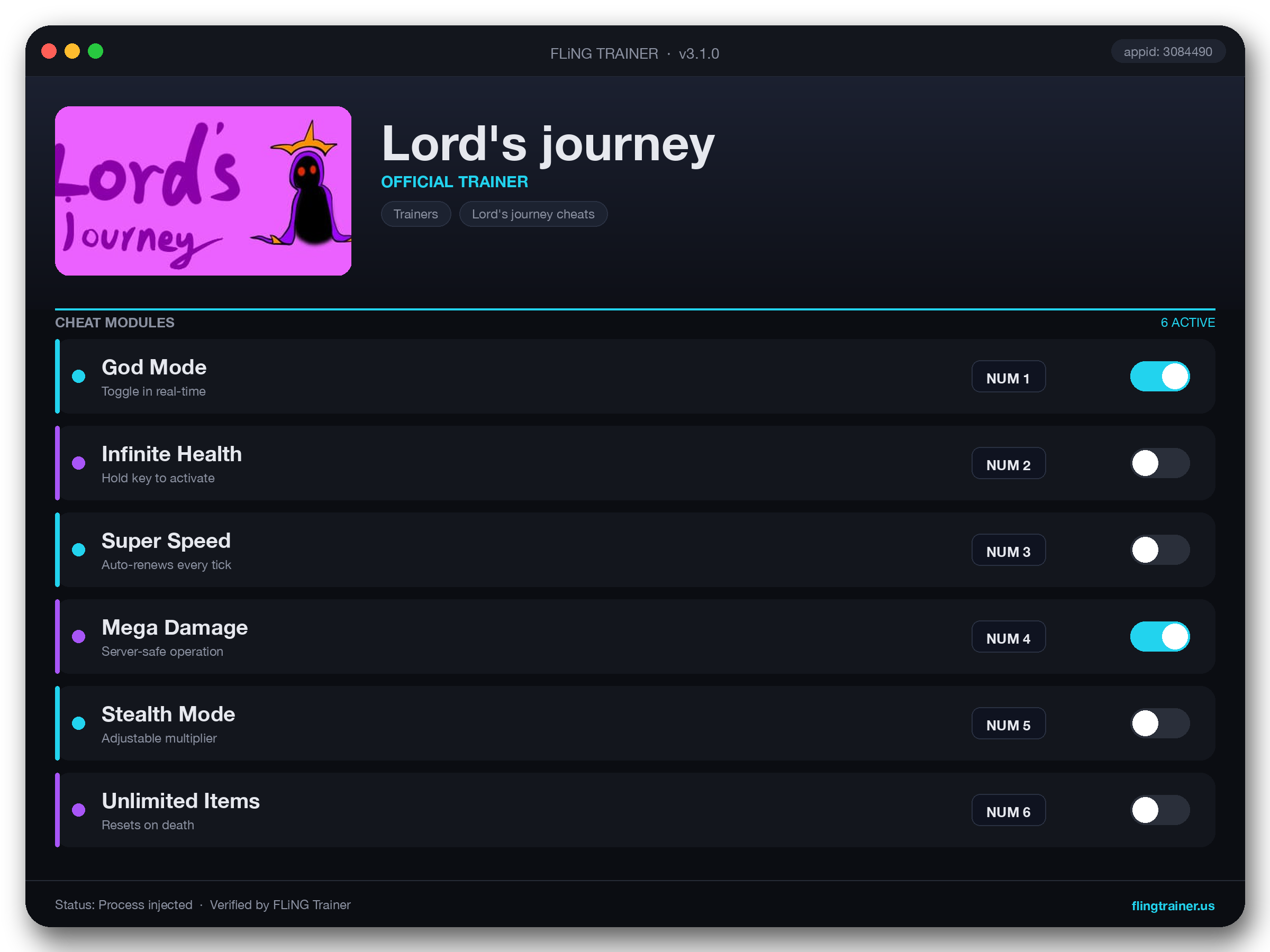 Lord's journey Trainer interface