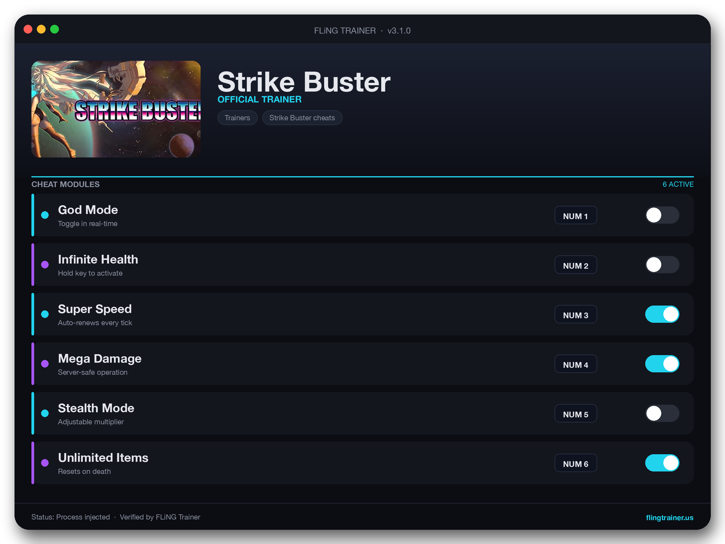 Strike Buster Trainer interface
