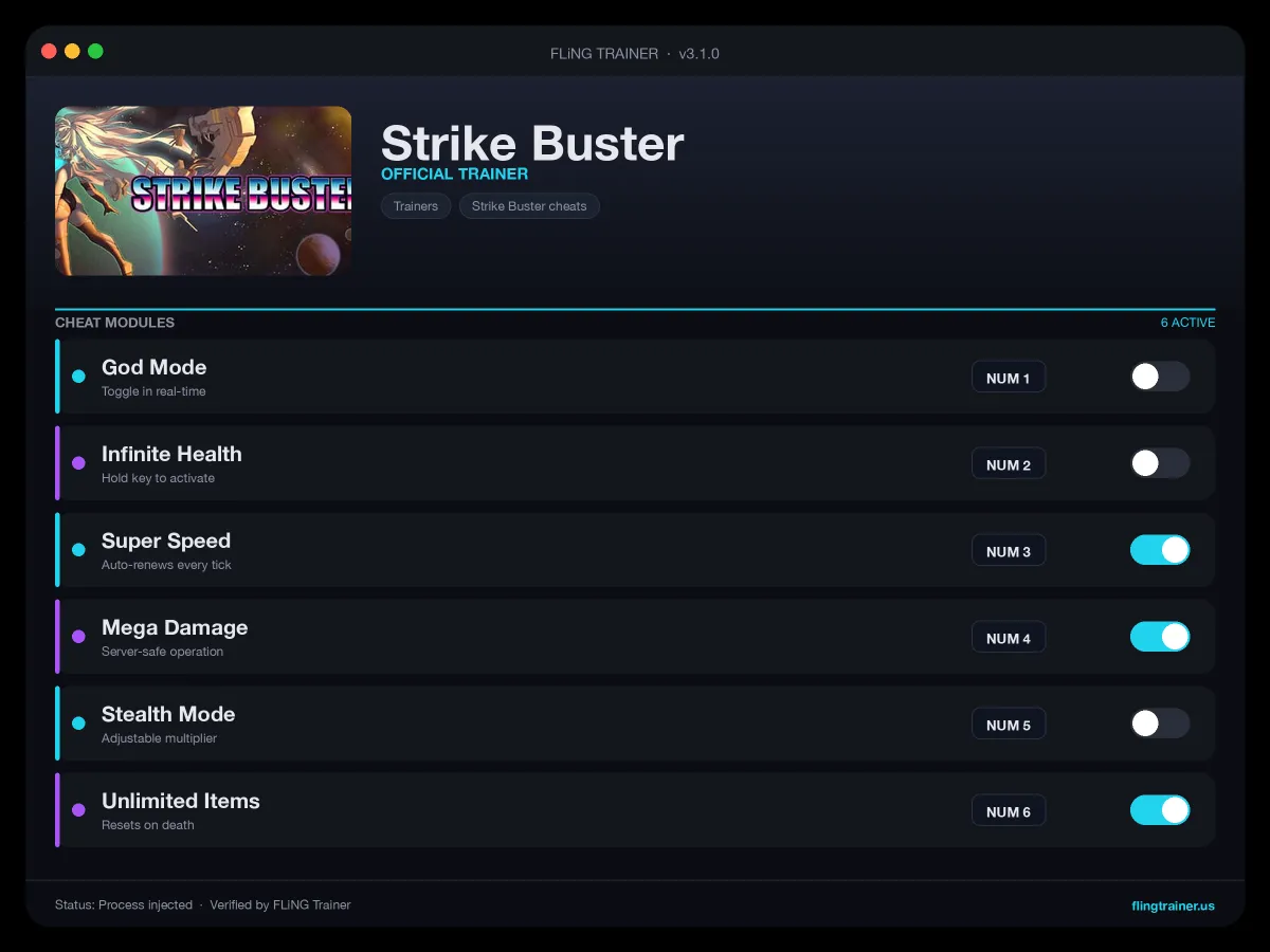 Strike Buster Trainer interface