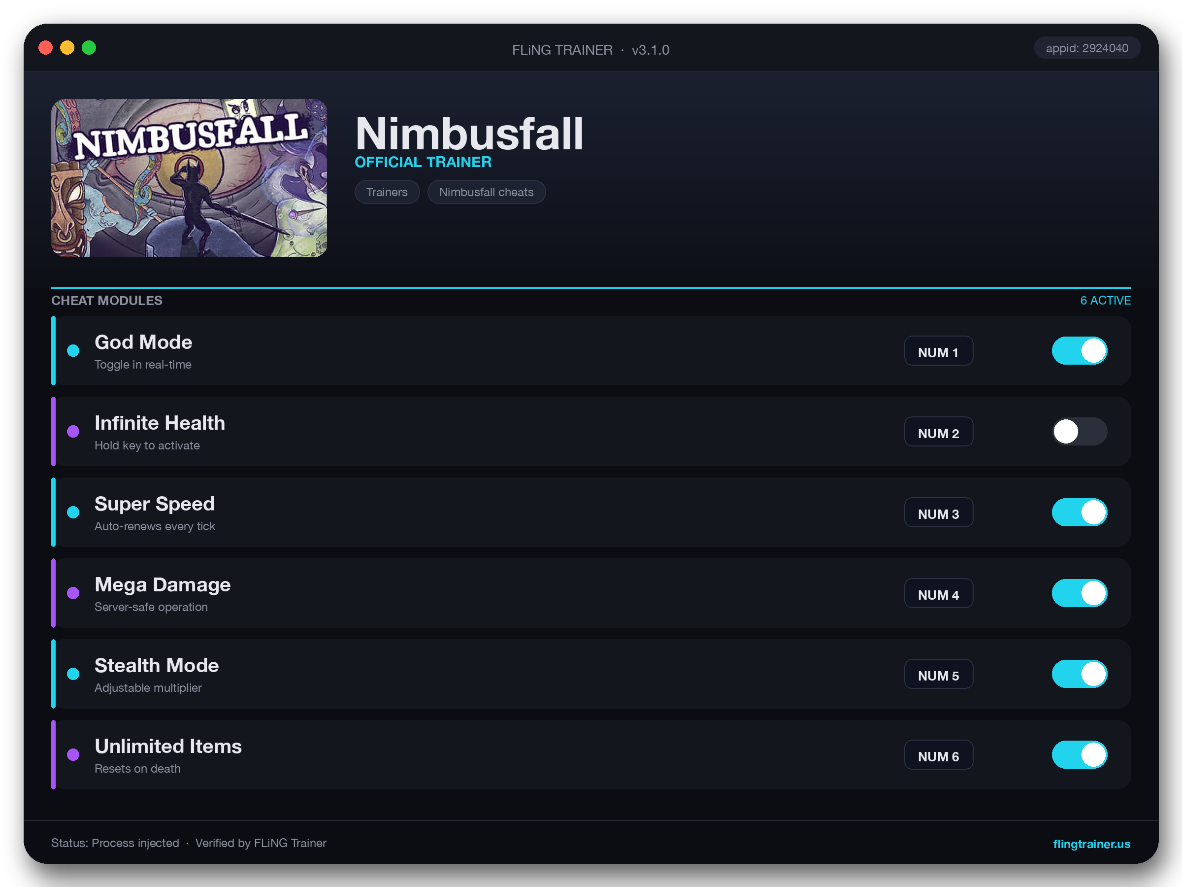Nimbusfall Trainer interface