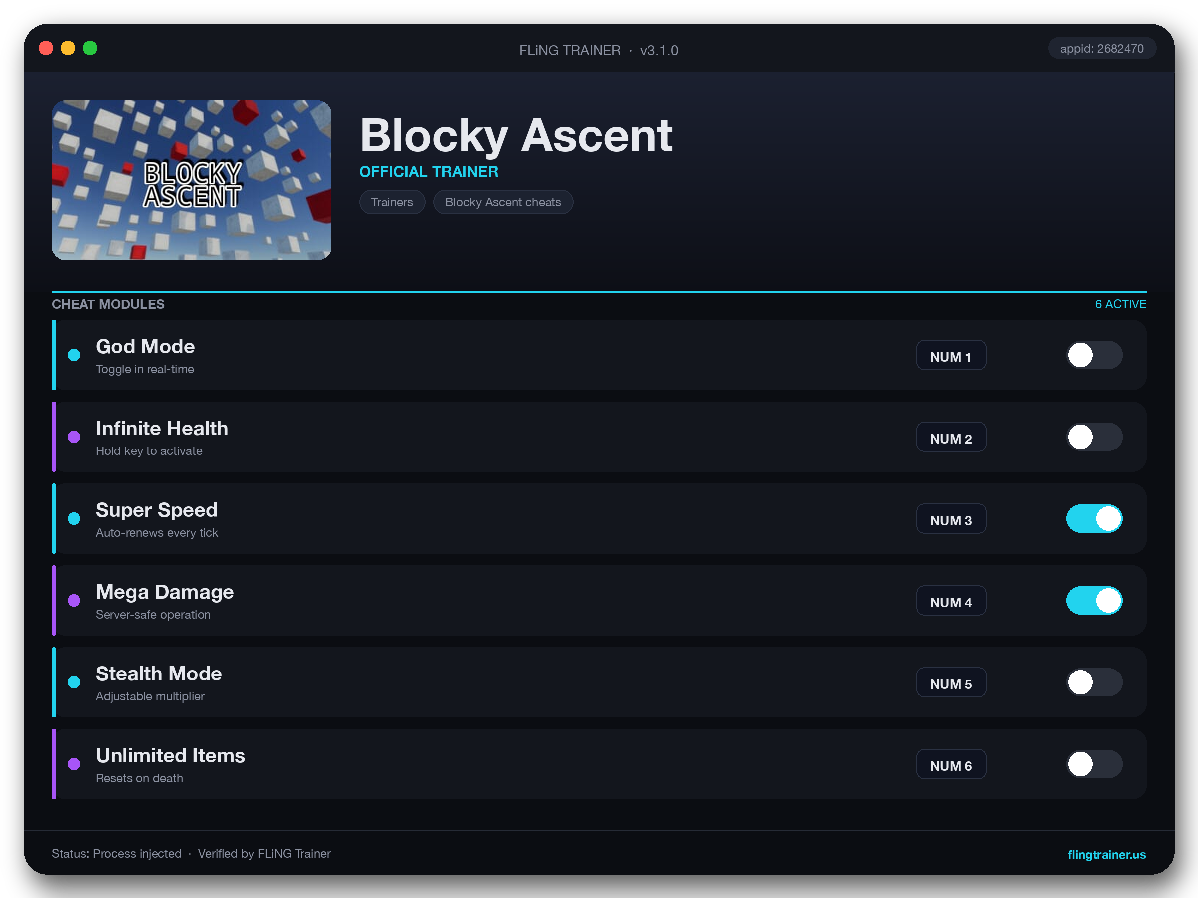 Blocky Ascent Trainer interface