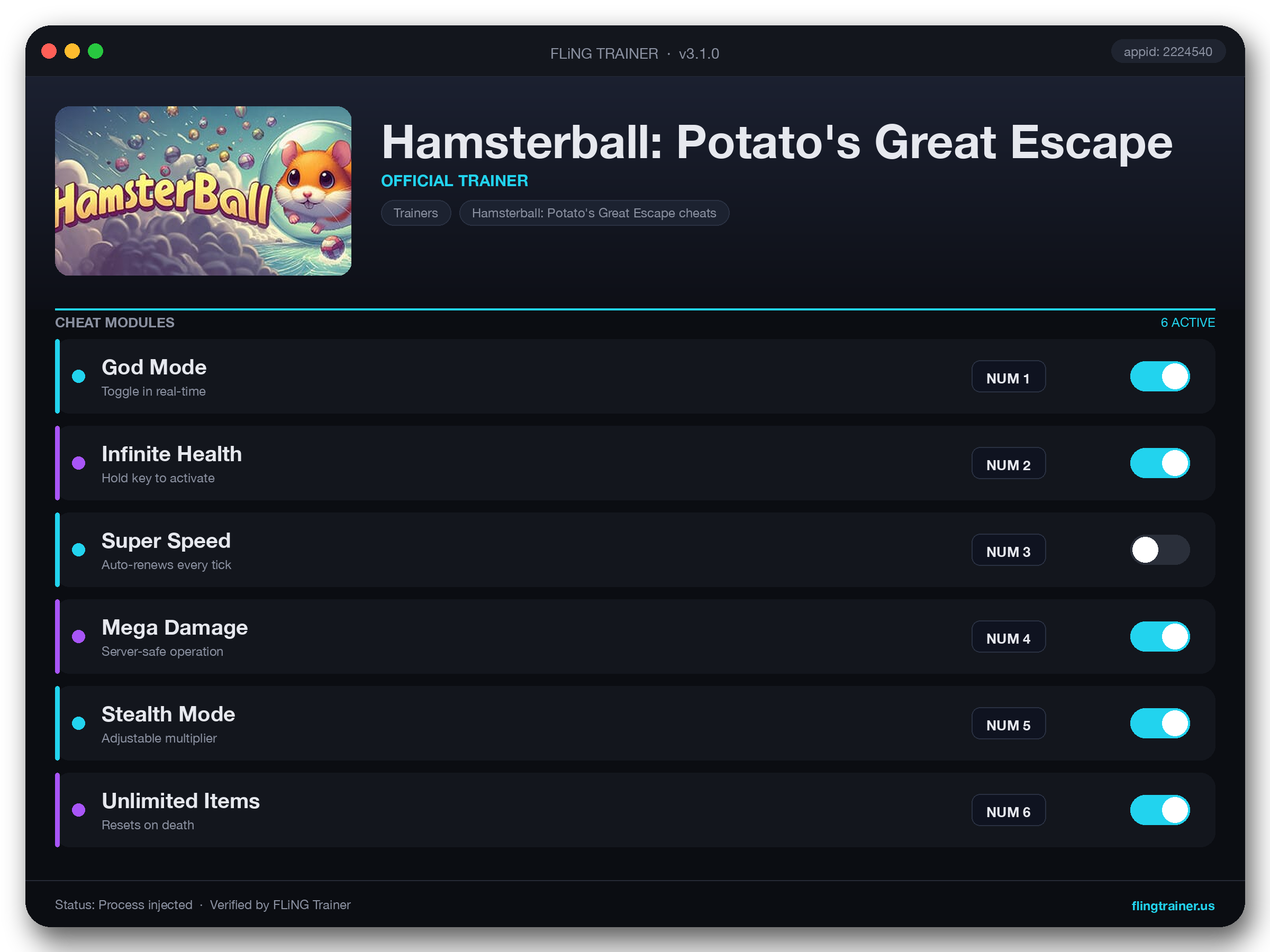 Hamsterball: Potato's Great Escape Trainer interface