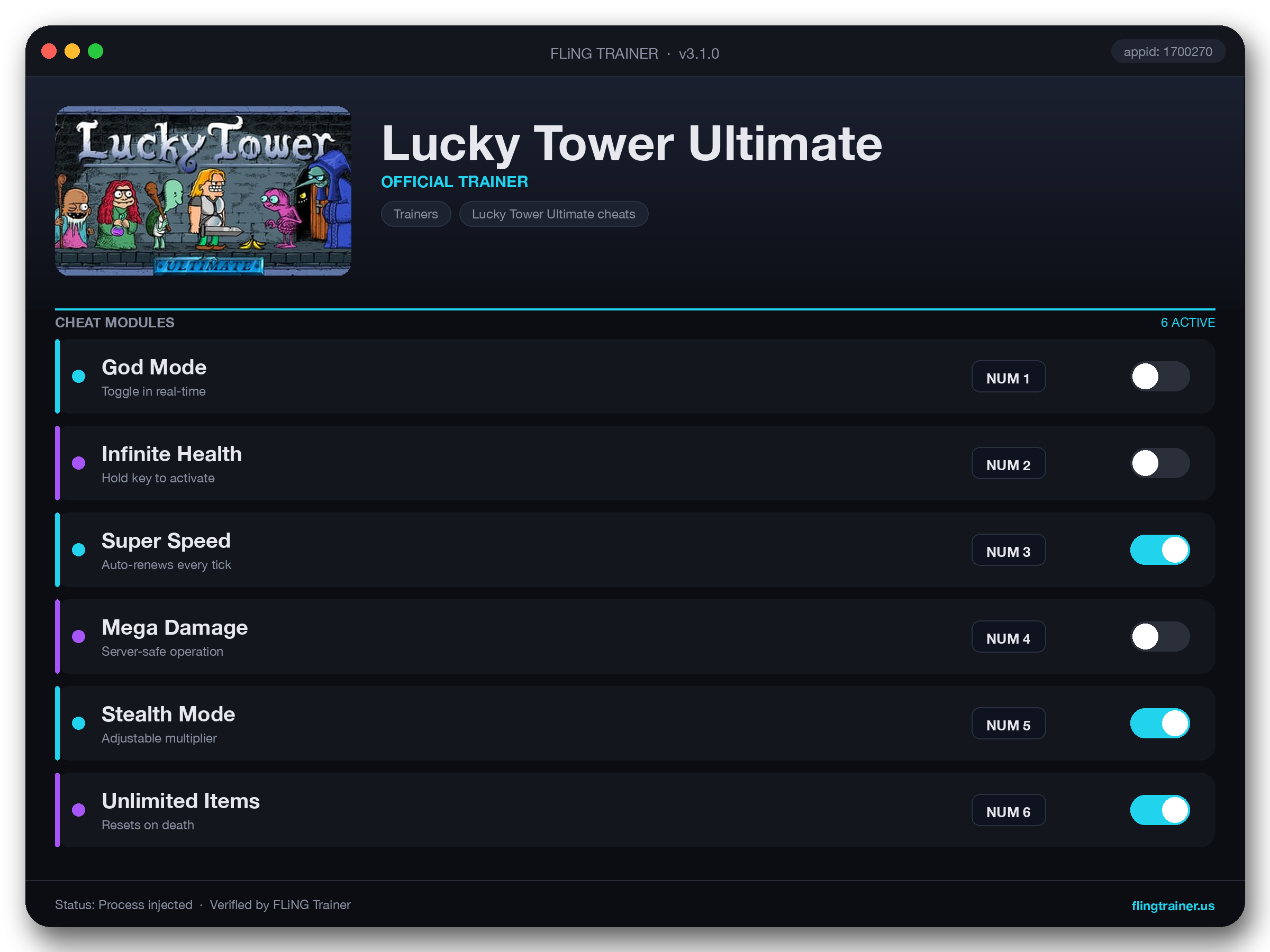 Lucky Tower Ultimate Trainer interface