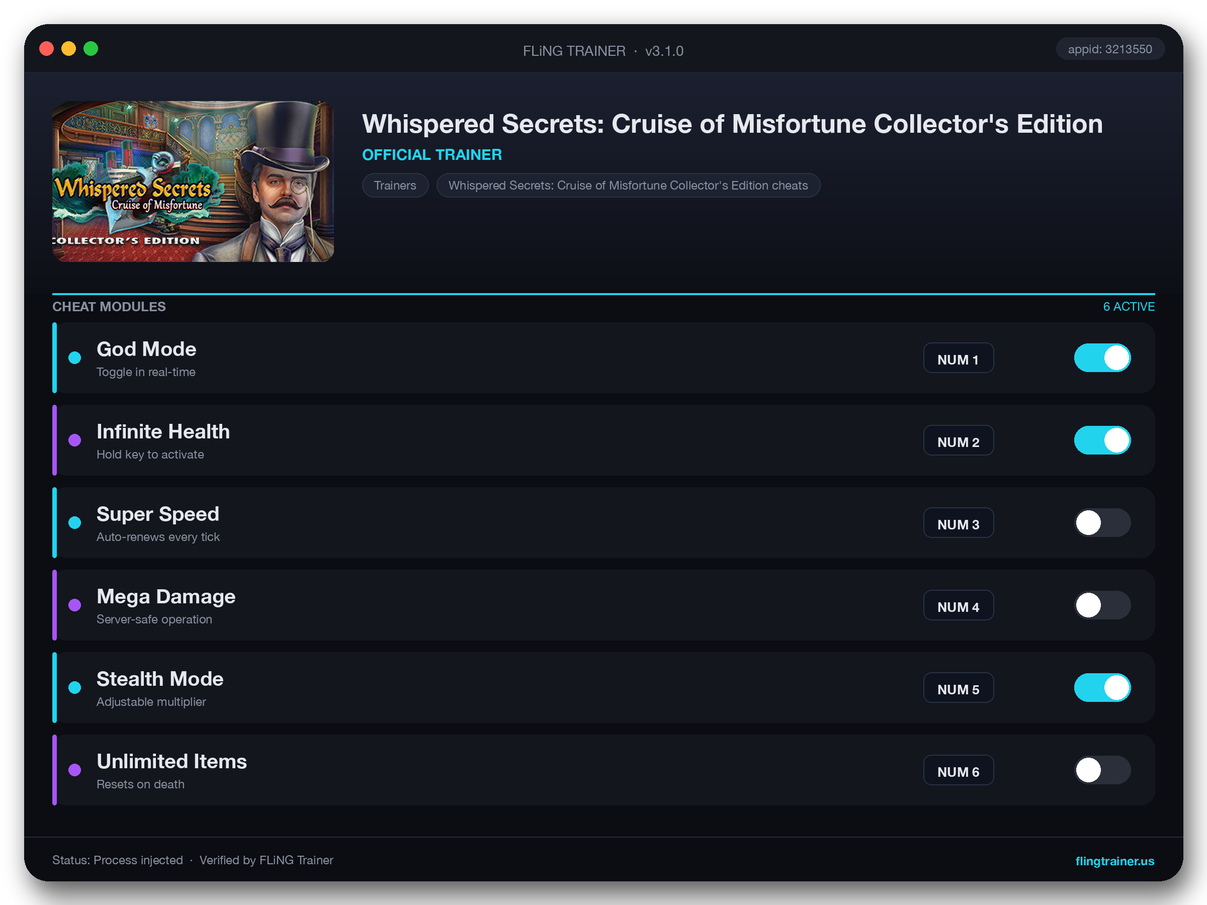 Whispered Secrets: Cruise of Misfortune Collector's Edition Trainer interface