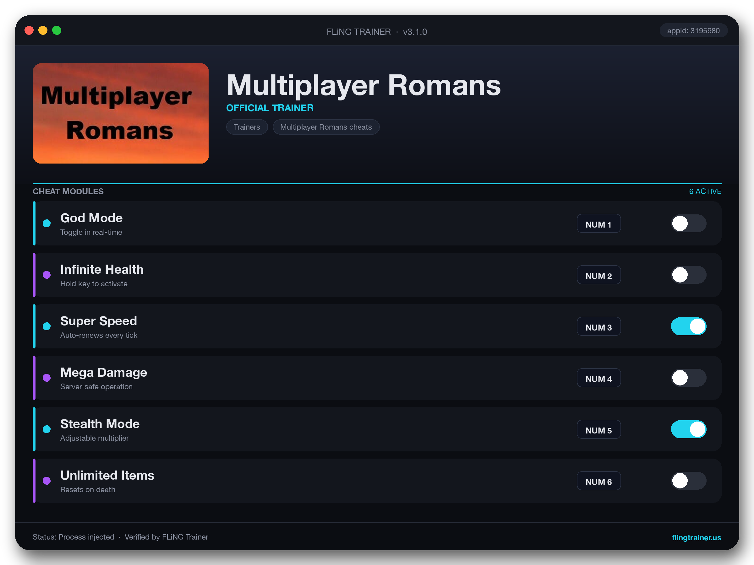 Multiplayer Romans Trainer interface