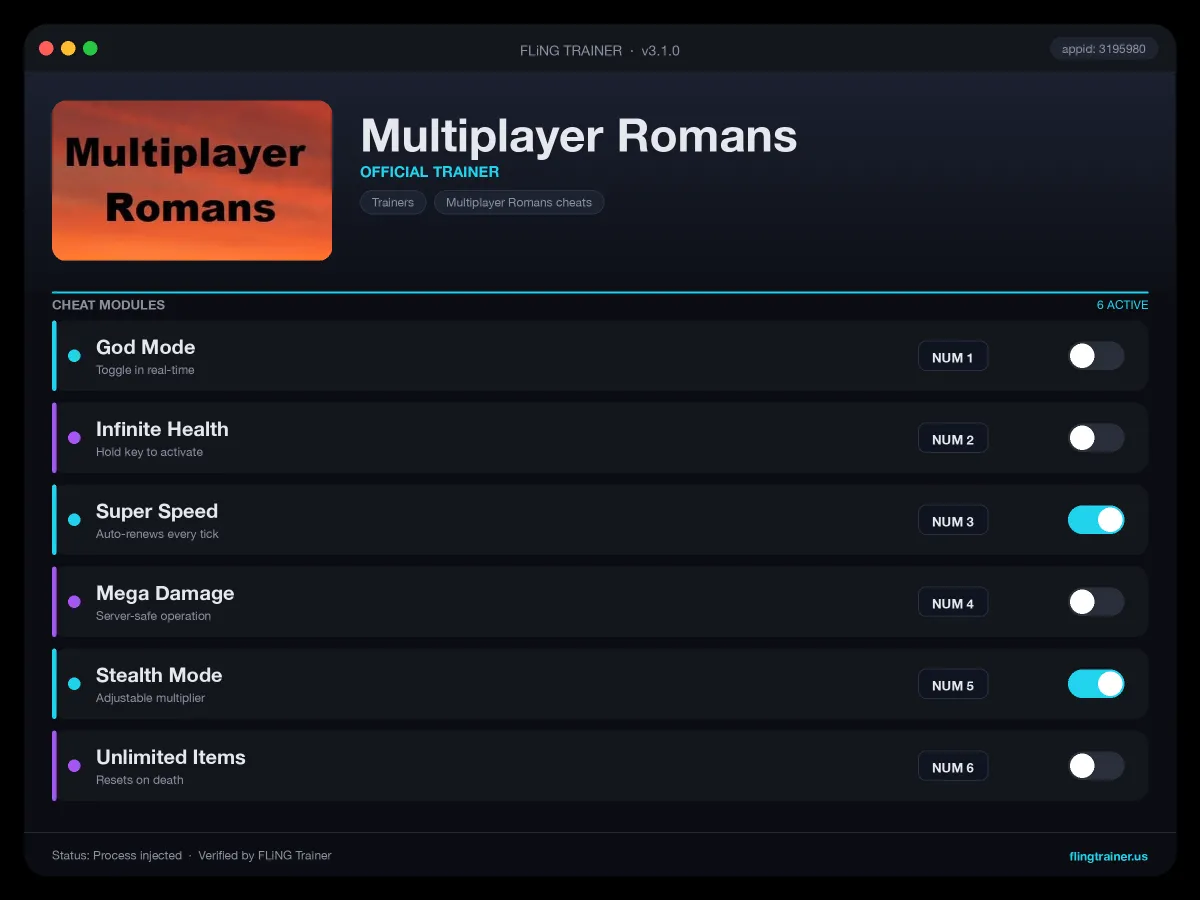 Multiplayer Romans Trainer interface