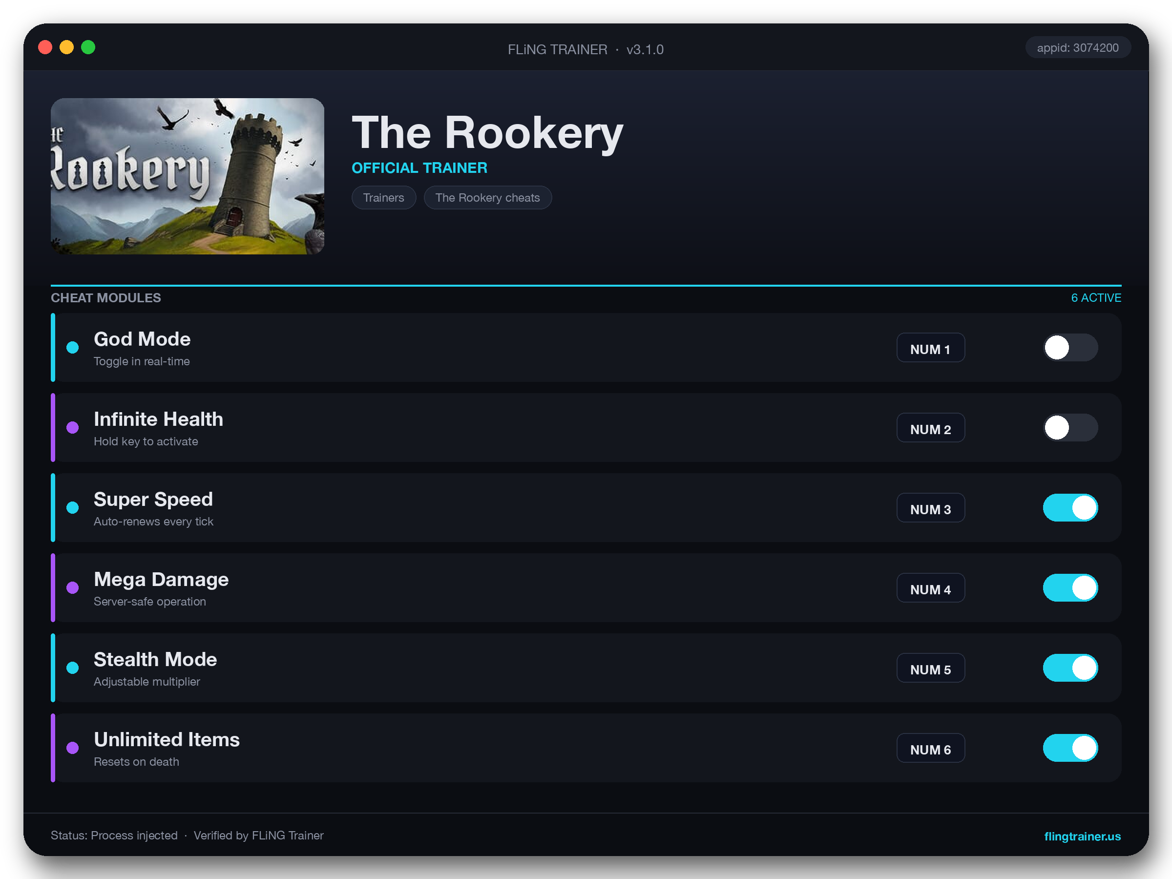 The Rookery Trainer interface