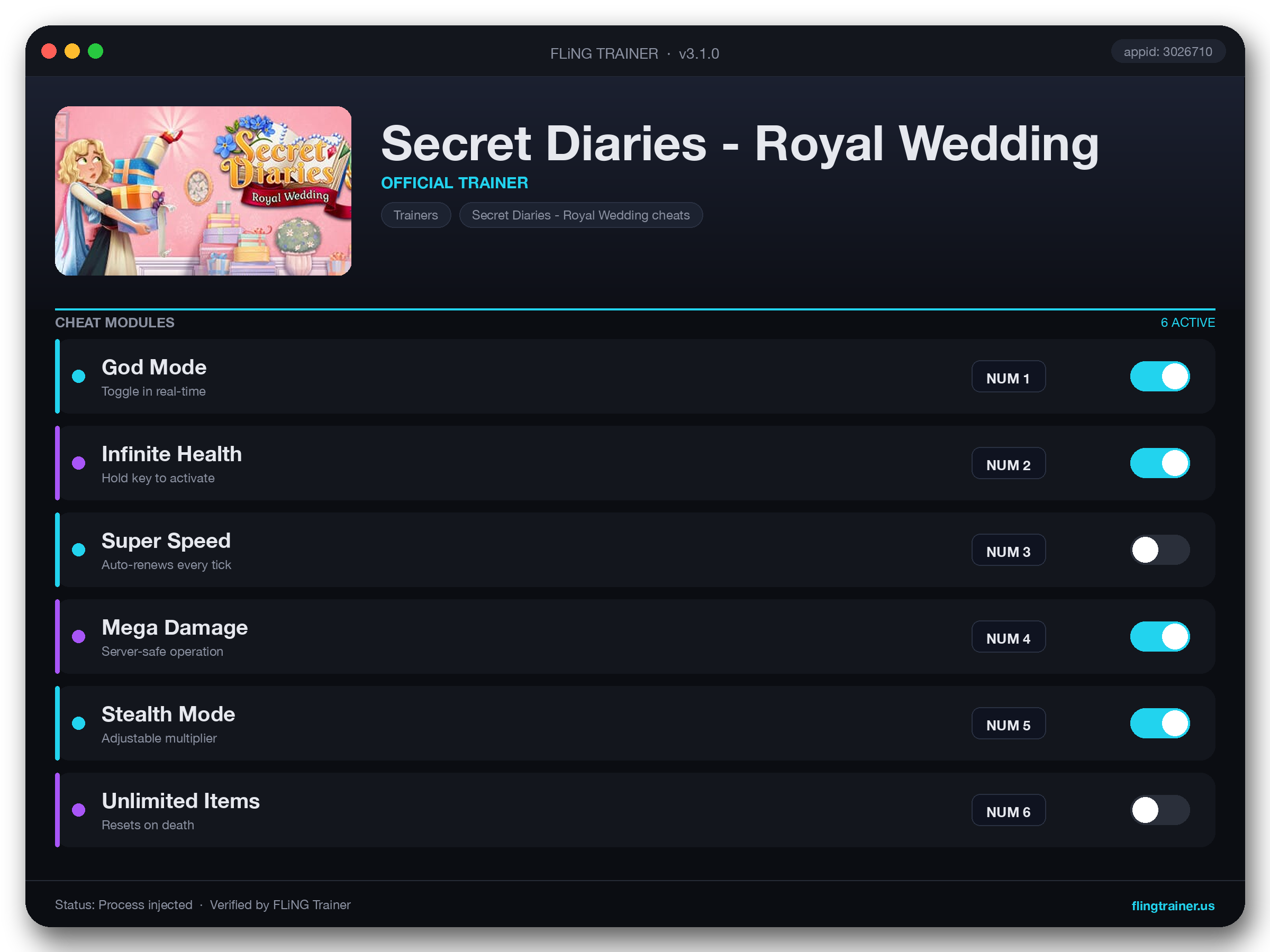 Secret Diaries - Royal Wedding Trainer interface