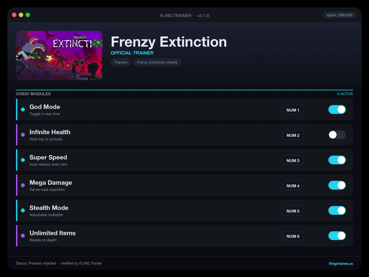Frenzy Extinction Trainer interface