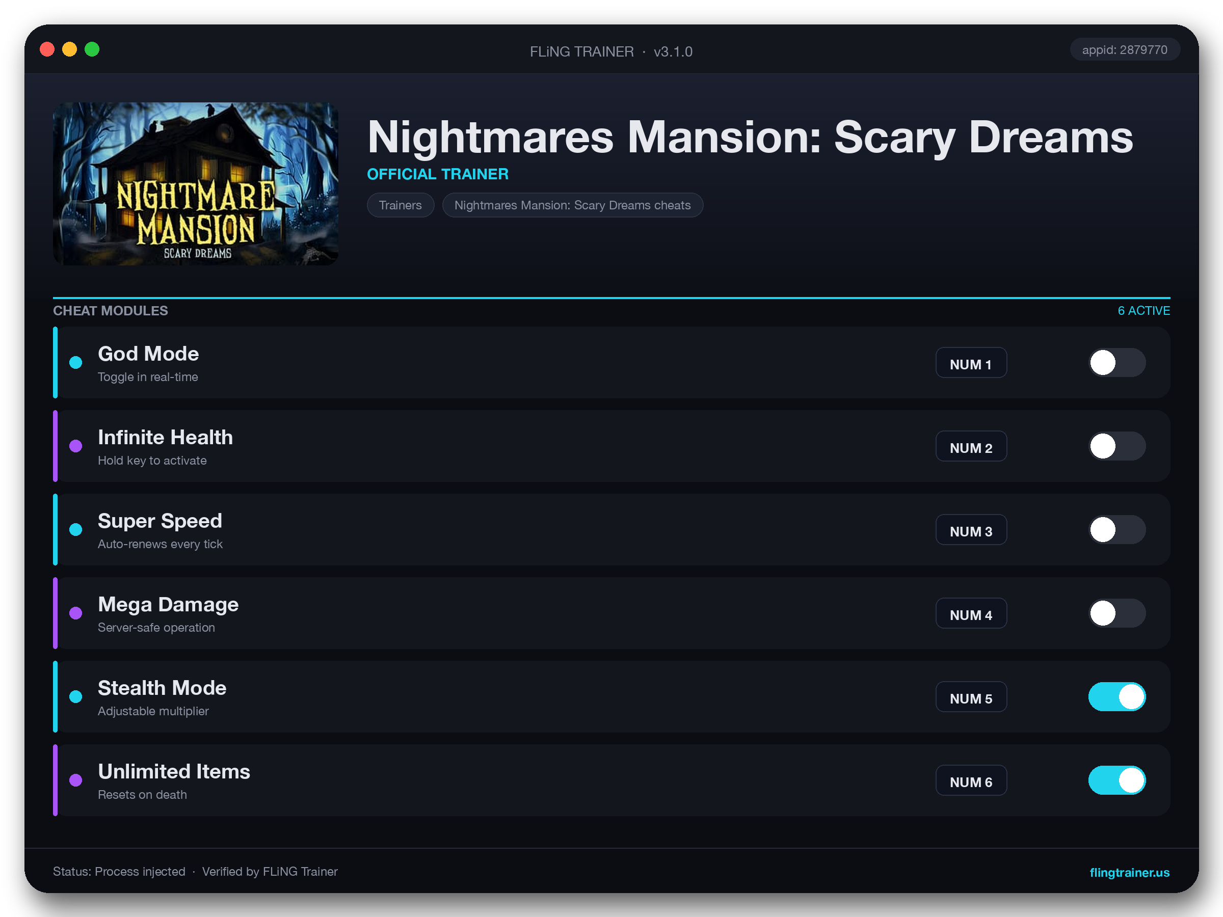 Nightmares Mansion: Scary Dreams Trainer interface