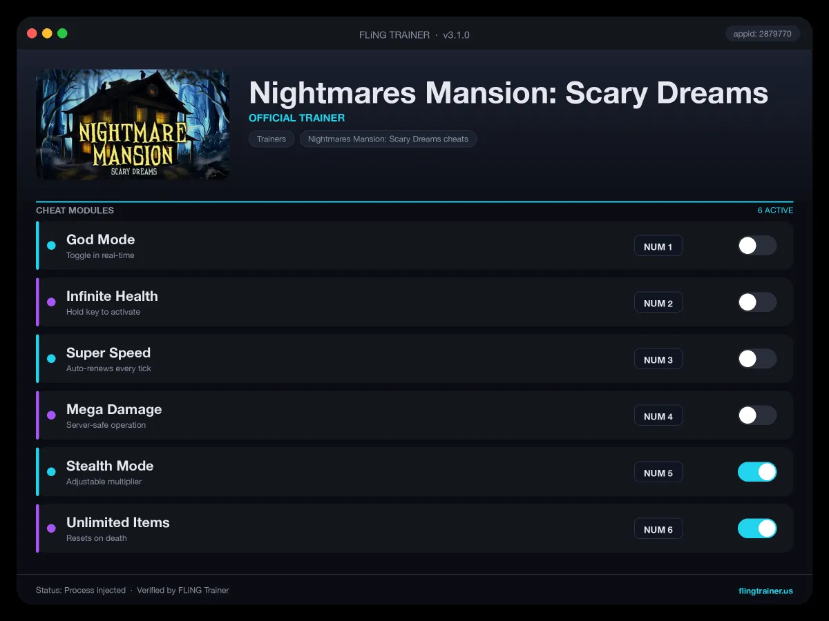 Nightmares Mansion: Scary Dreams Trainer interface