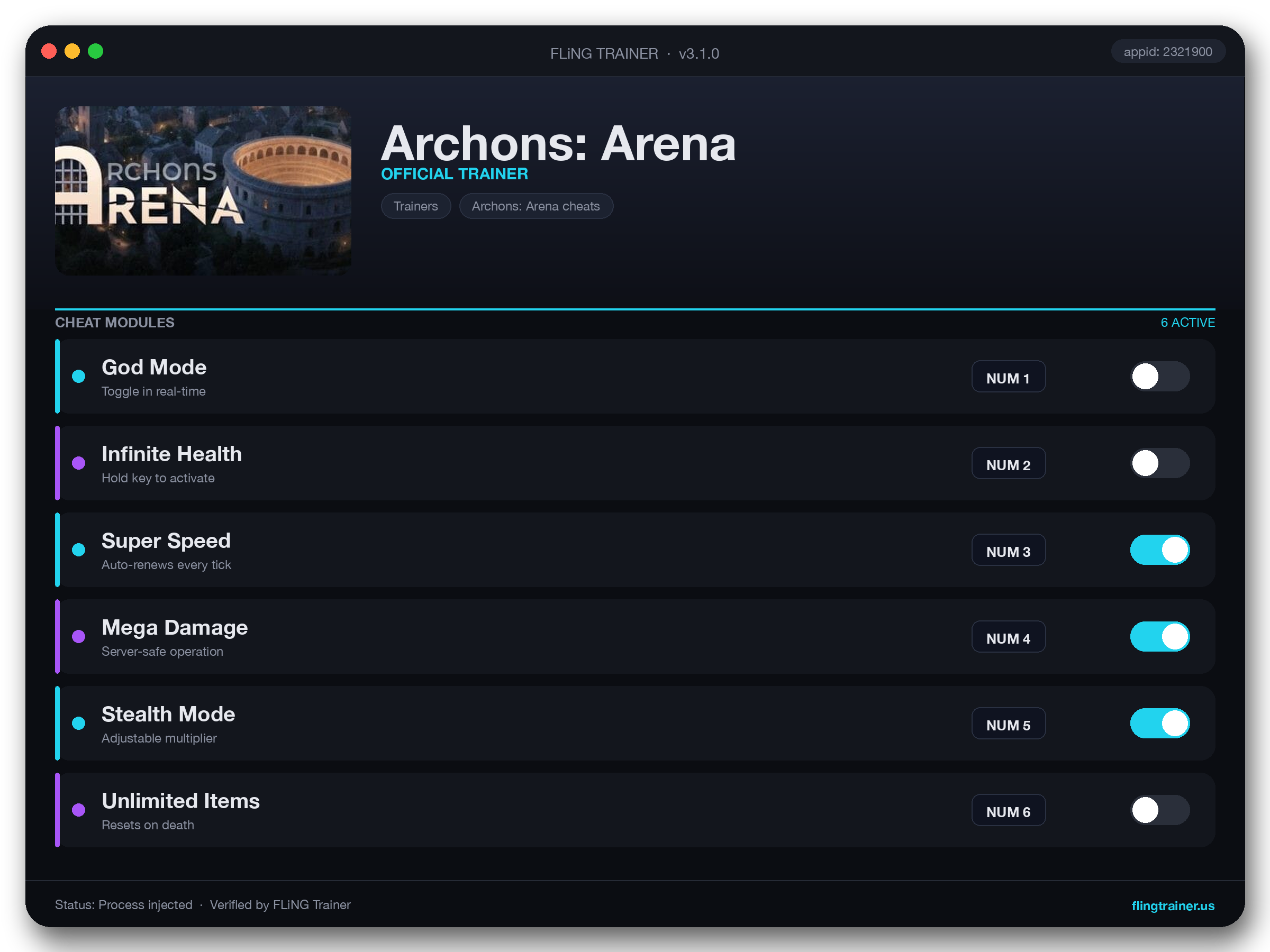 Archons: Arena Trainer interface