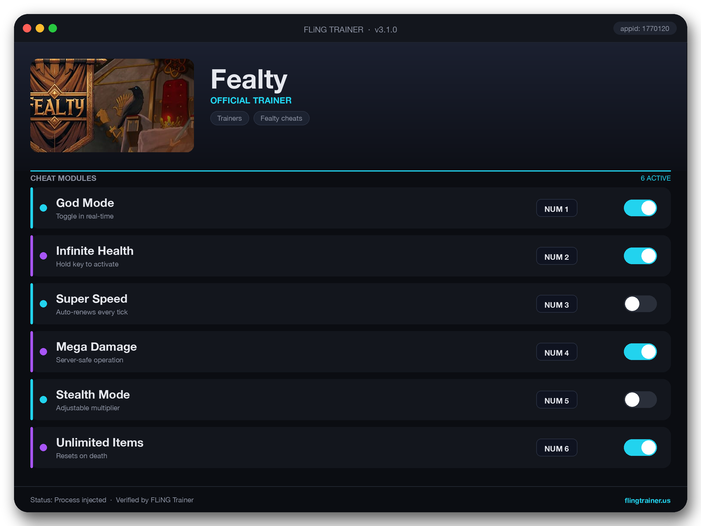 Fealty Trainer interface