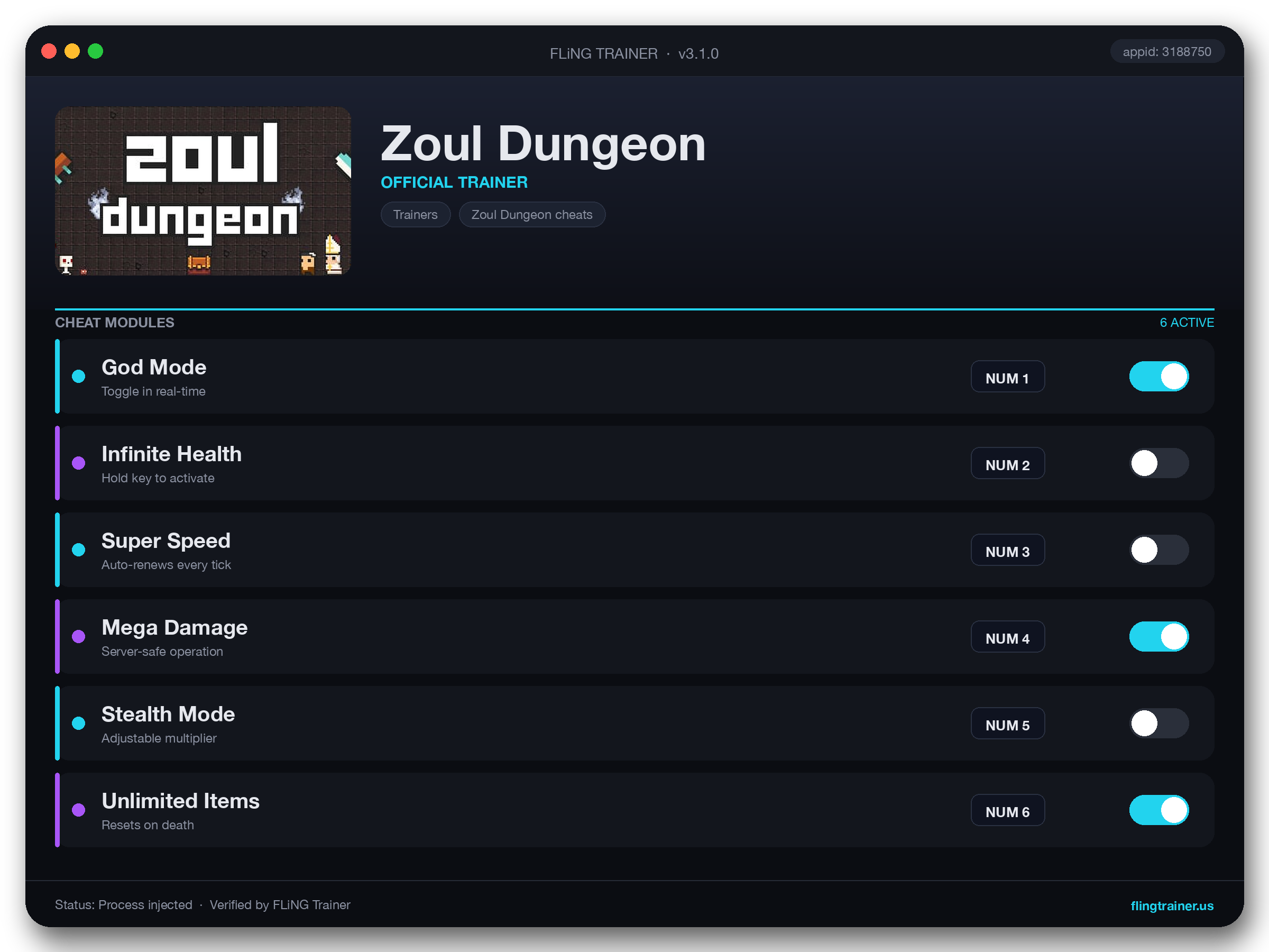 Zoul Dungeon Trainer interface