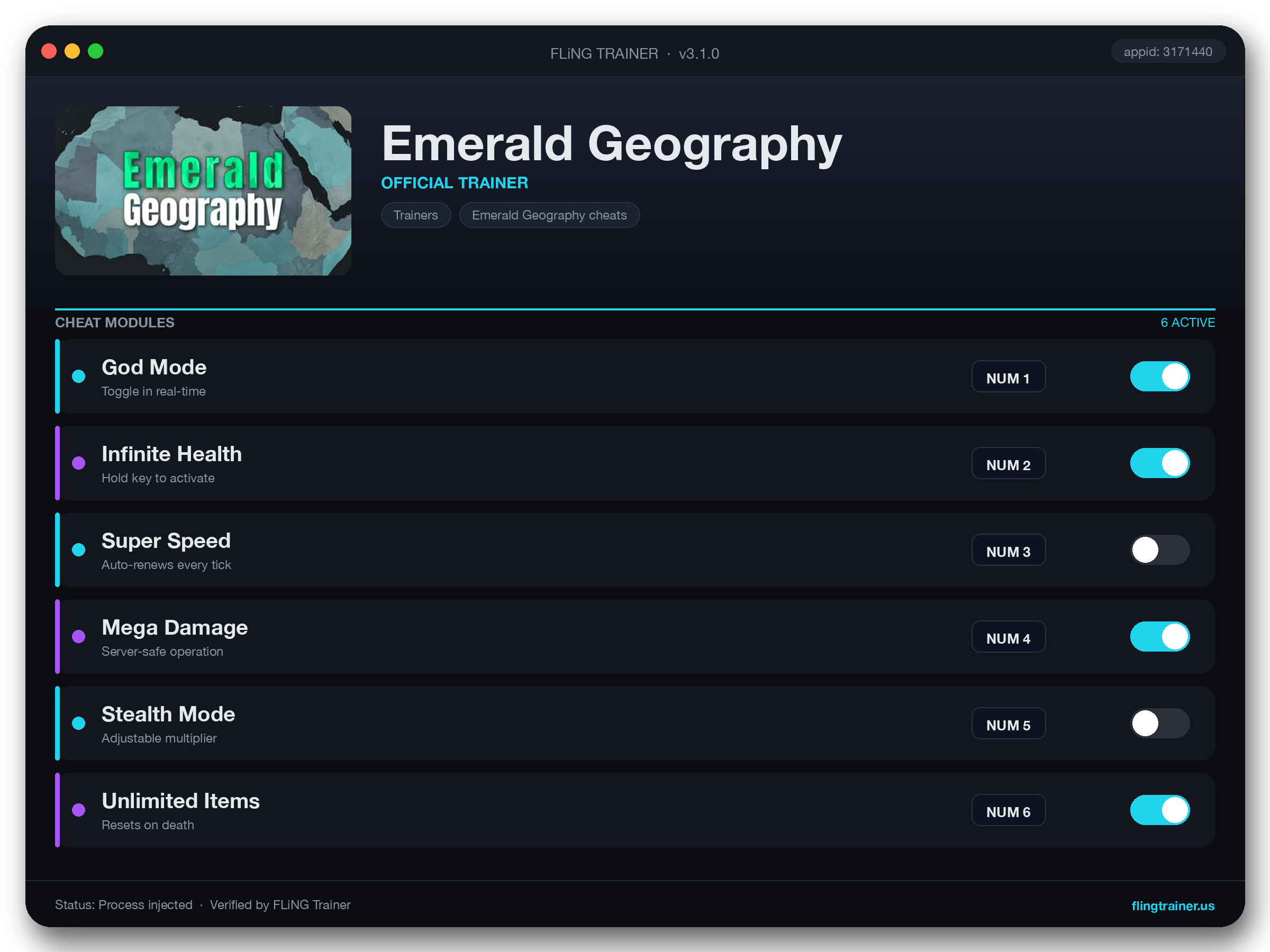 Emerald Geography Trainer interface