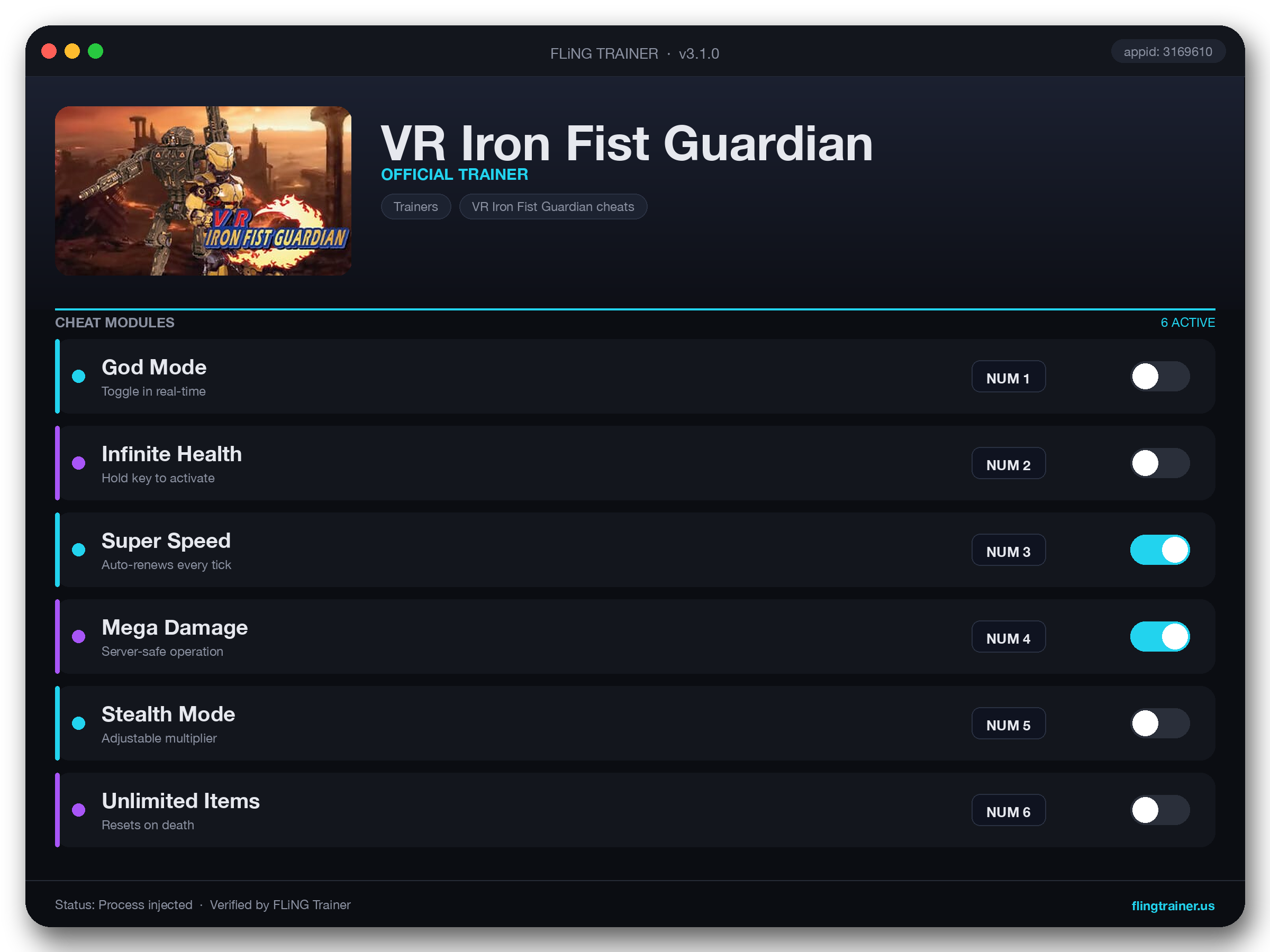VR Iron Fist Guardian Trainer interface