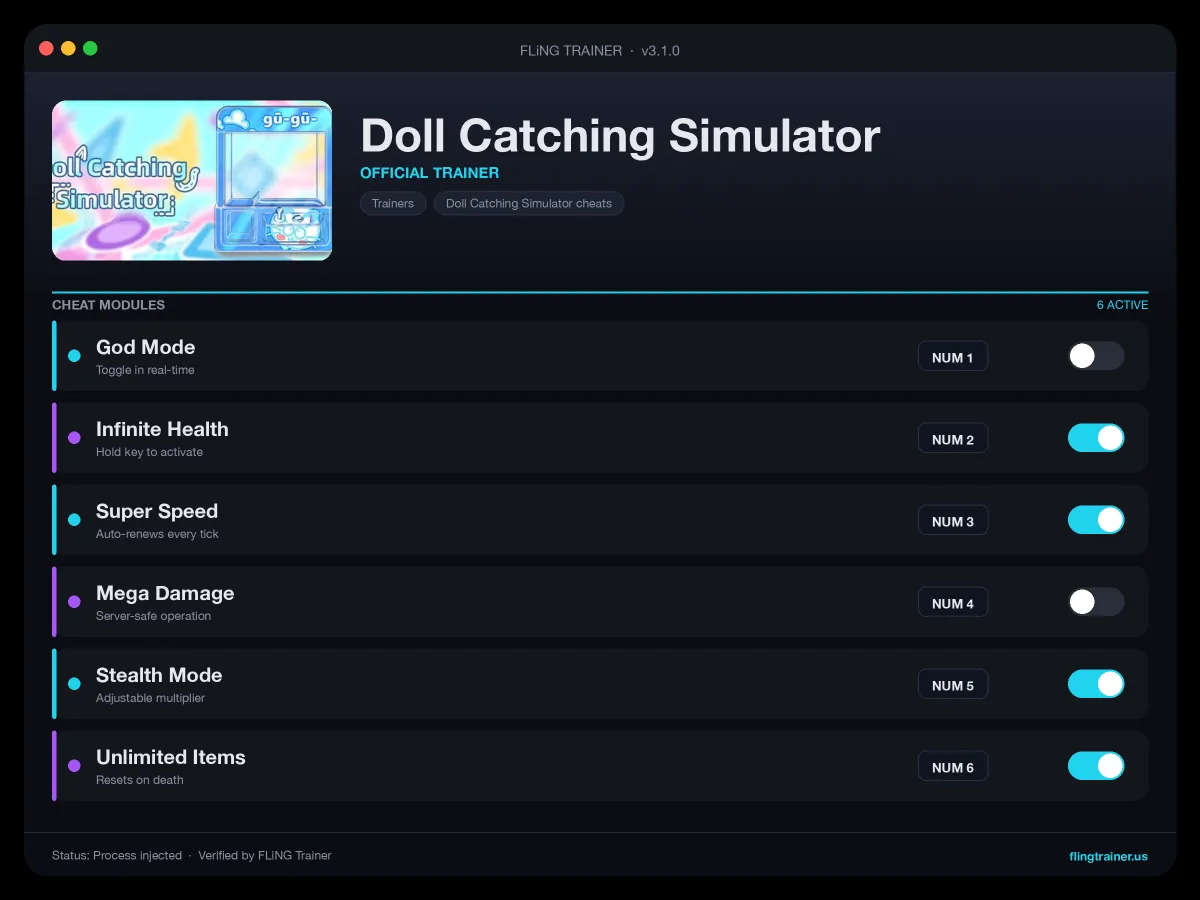 Doll Catching Simulator Trainer interface