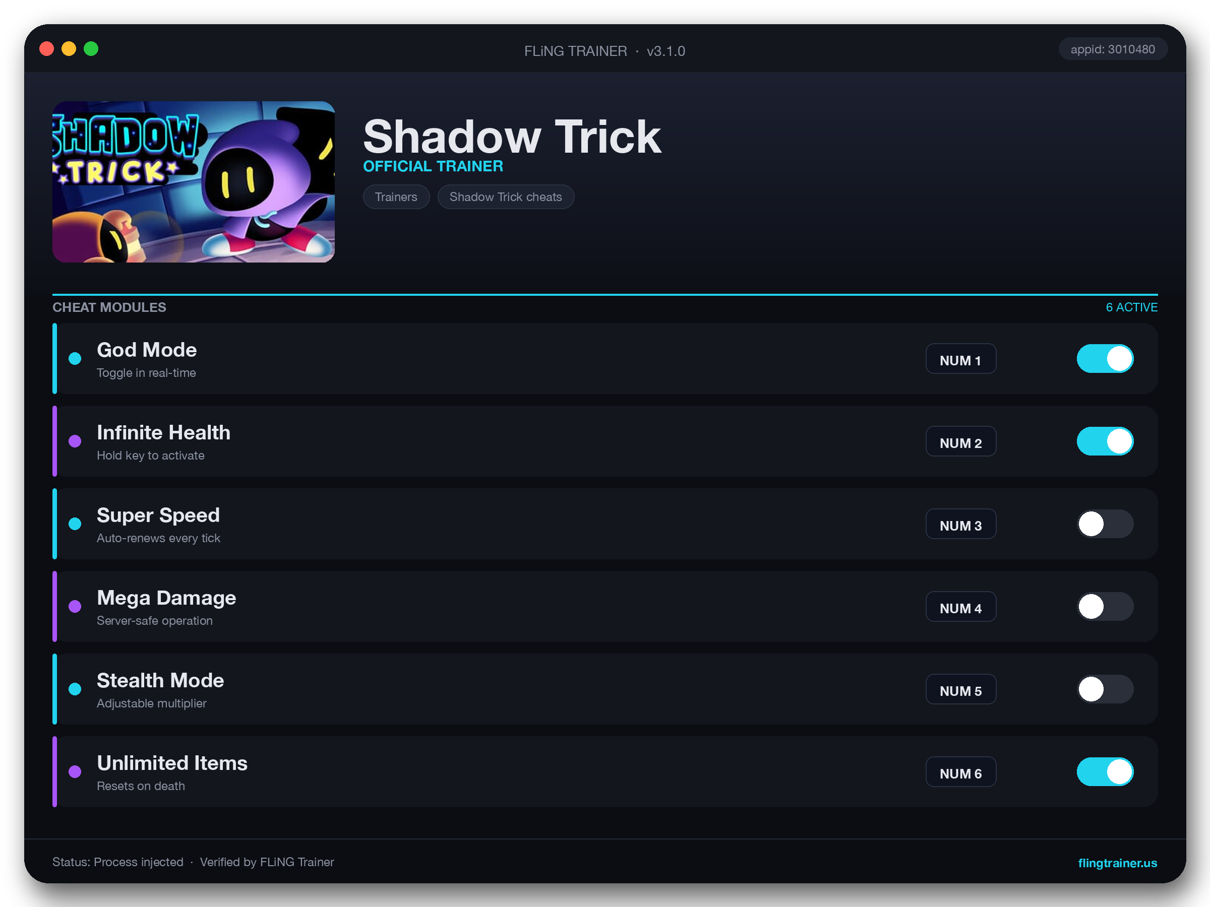 Shadow Trick Trainer interface