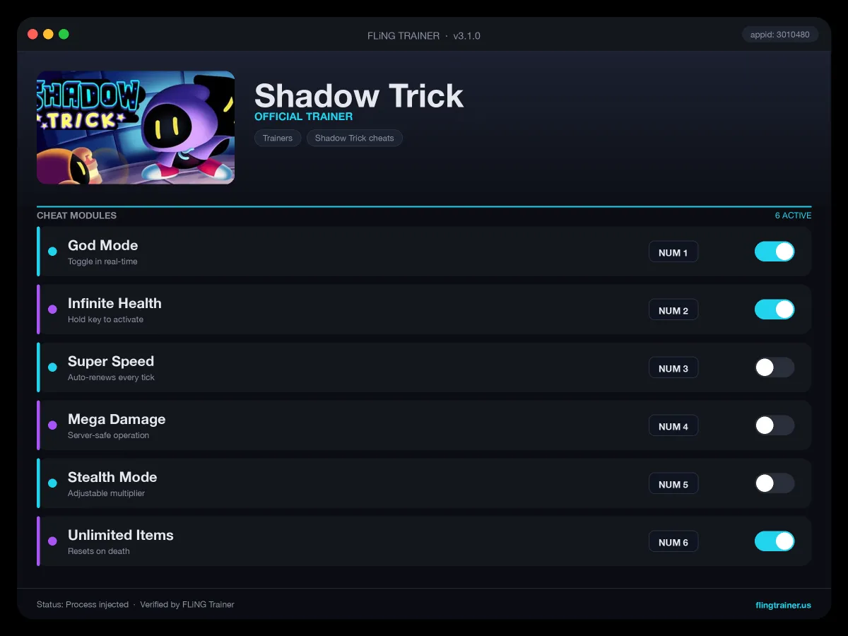 Shadow Trick Trainer interface