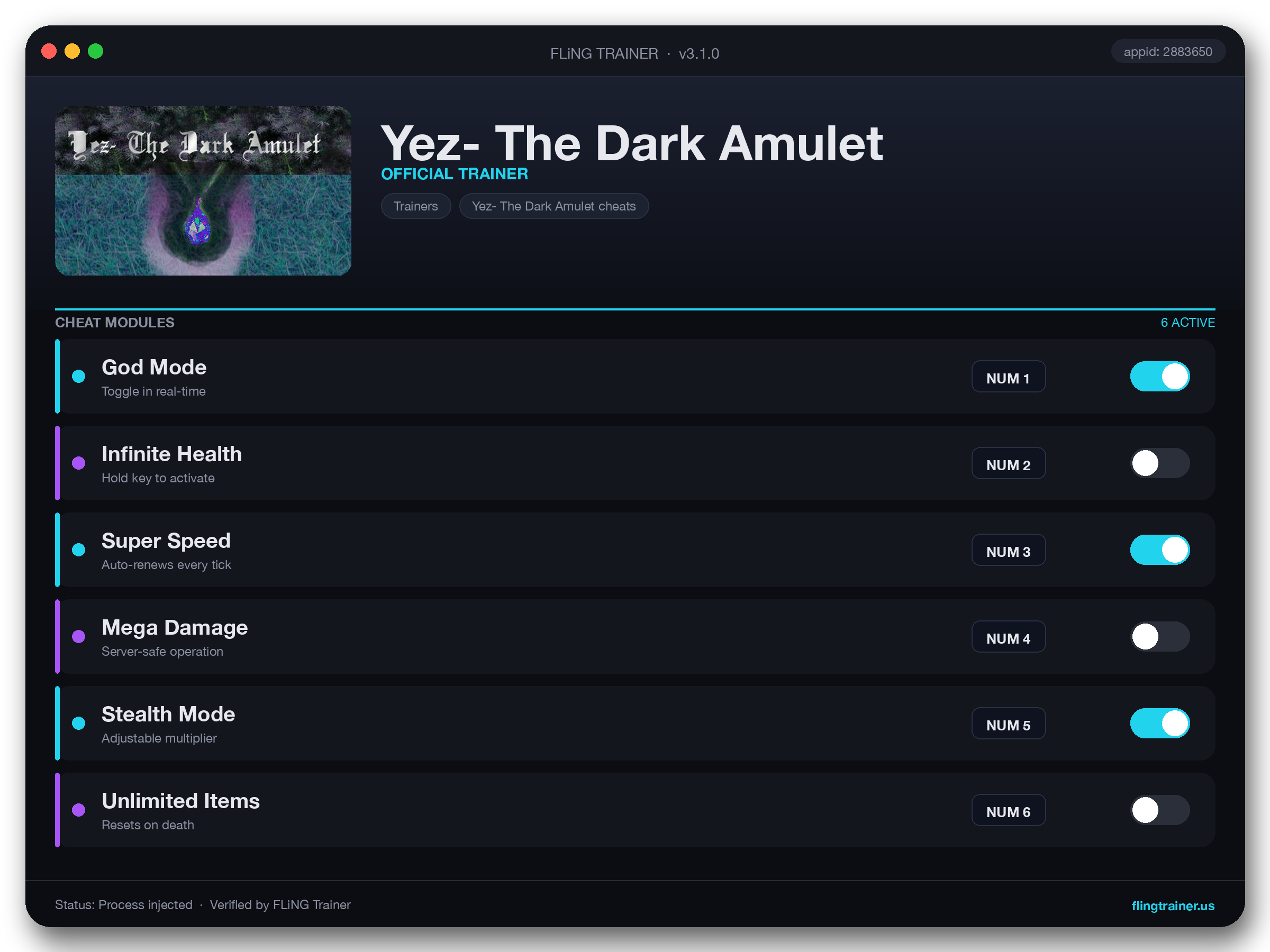 Yez- The Dark Amulet Trainer interface