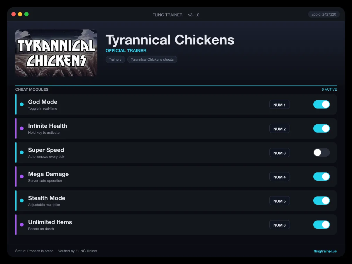 Tyrannical Chickens Trainer interface