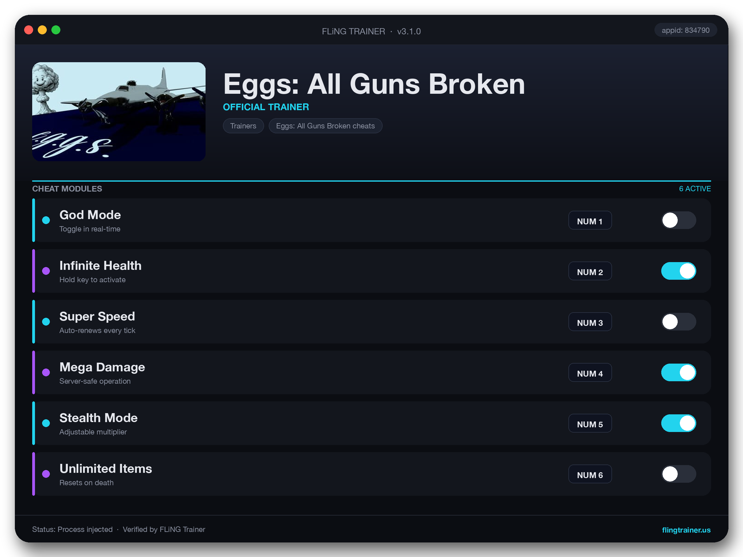 Eggs: All Guns Broken Trainer interface