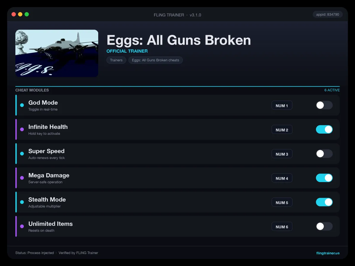 Eggs: All Guns Broken Trainer interface