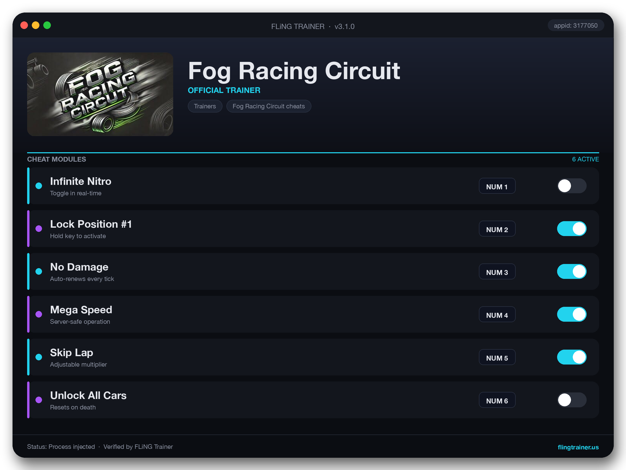 Fog Racing Circuit Trainer interface