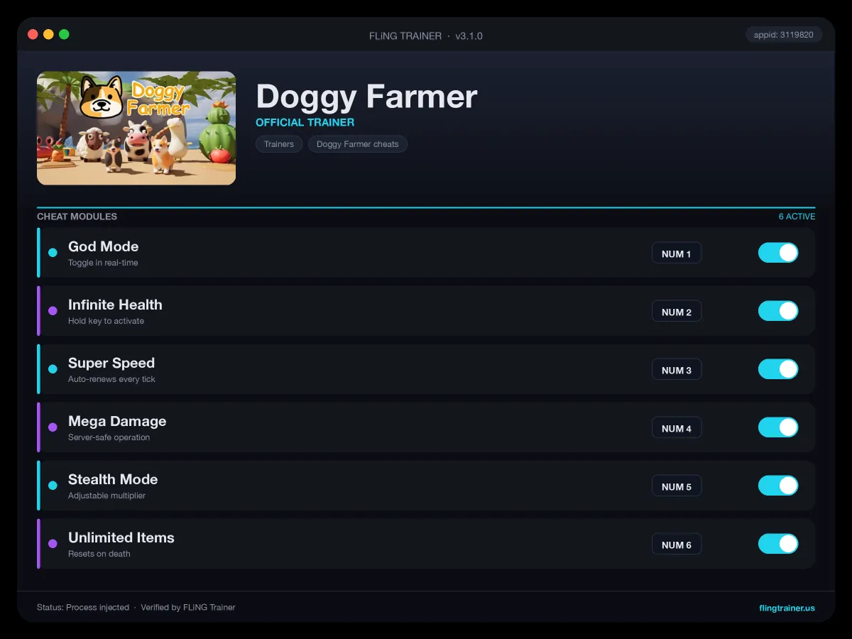Doggy Farmer Trainer interface