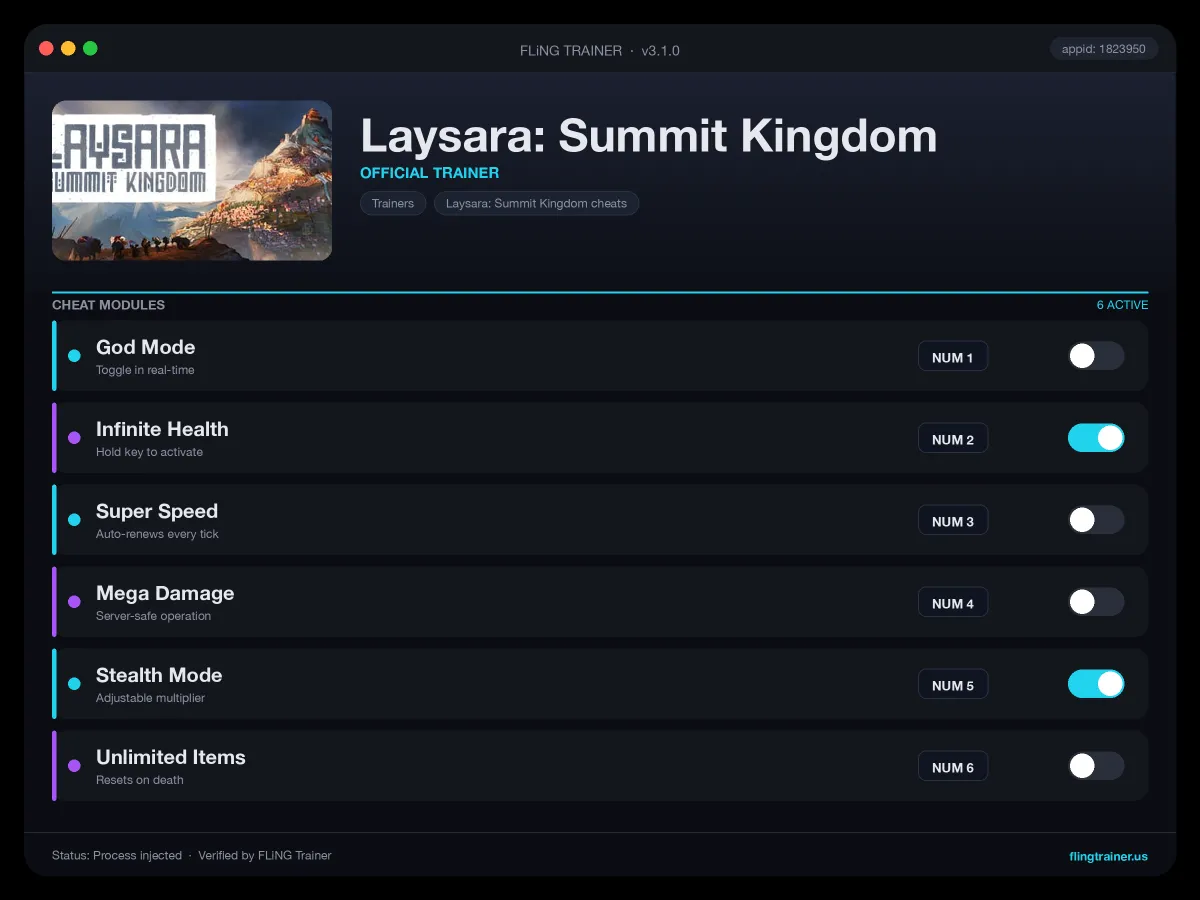 Laysara: Summit Kingdom Trainer interface