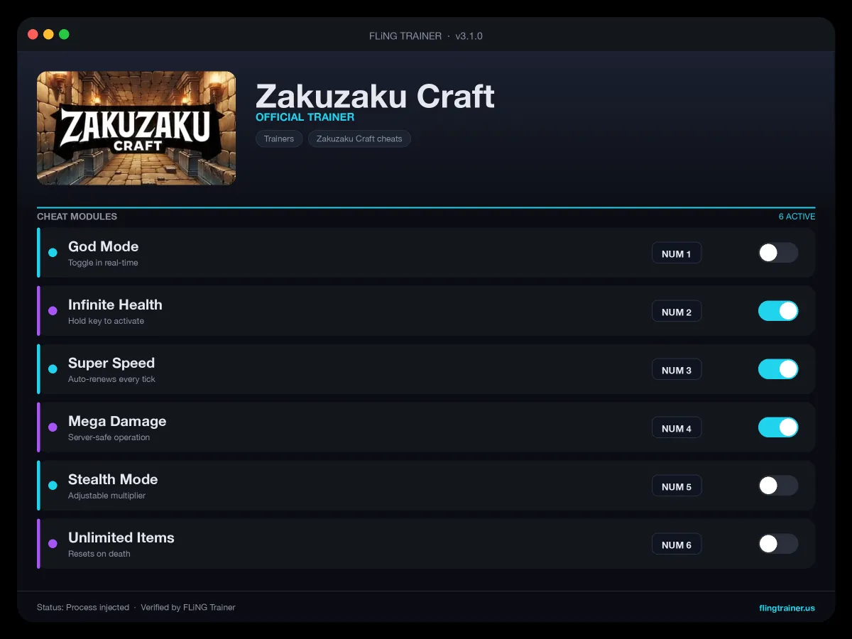 Zakuzaku Craft Trainer interface