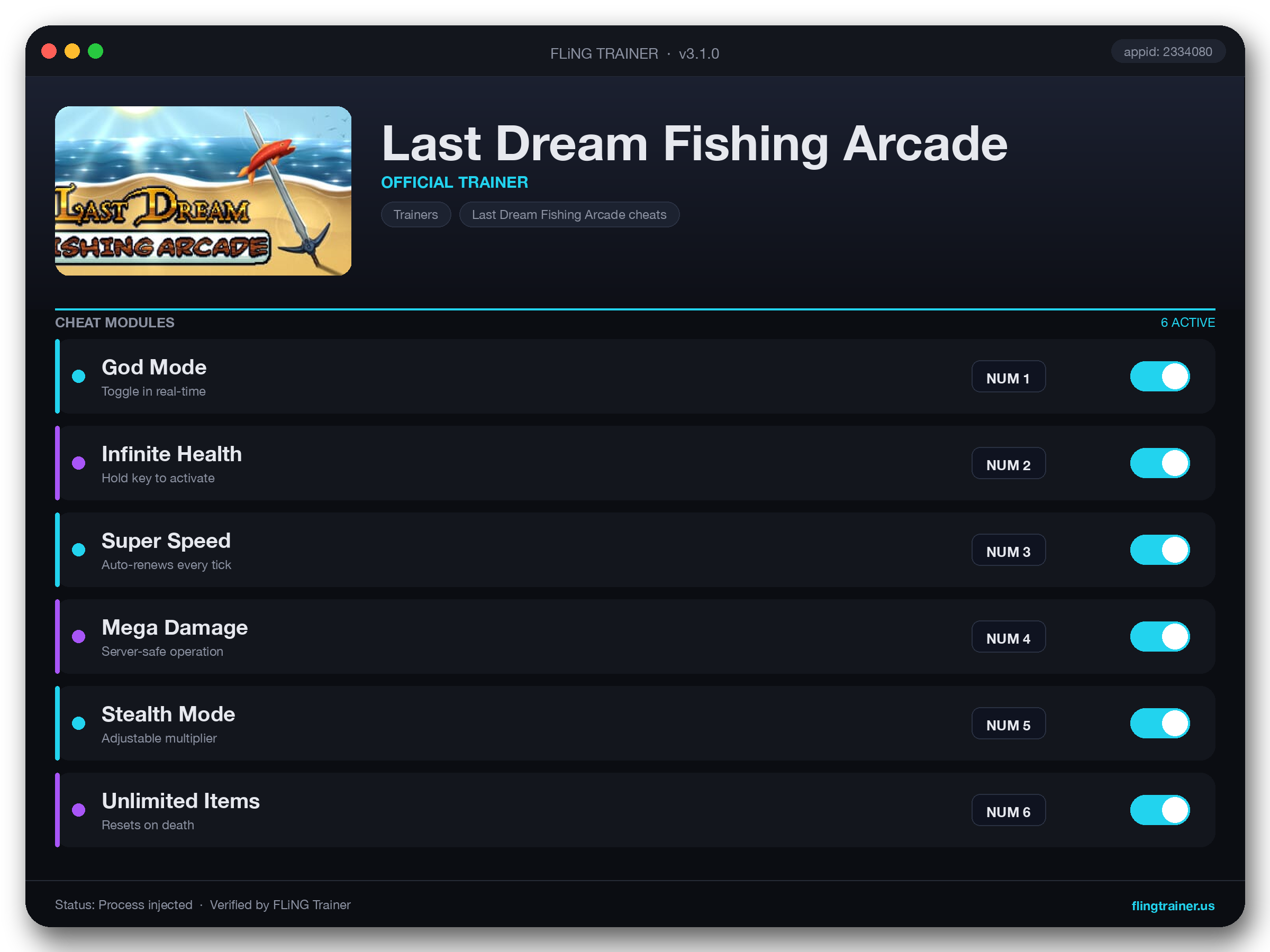 Last Dream Fishing Arcade Trainer interface