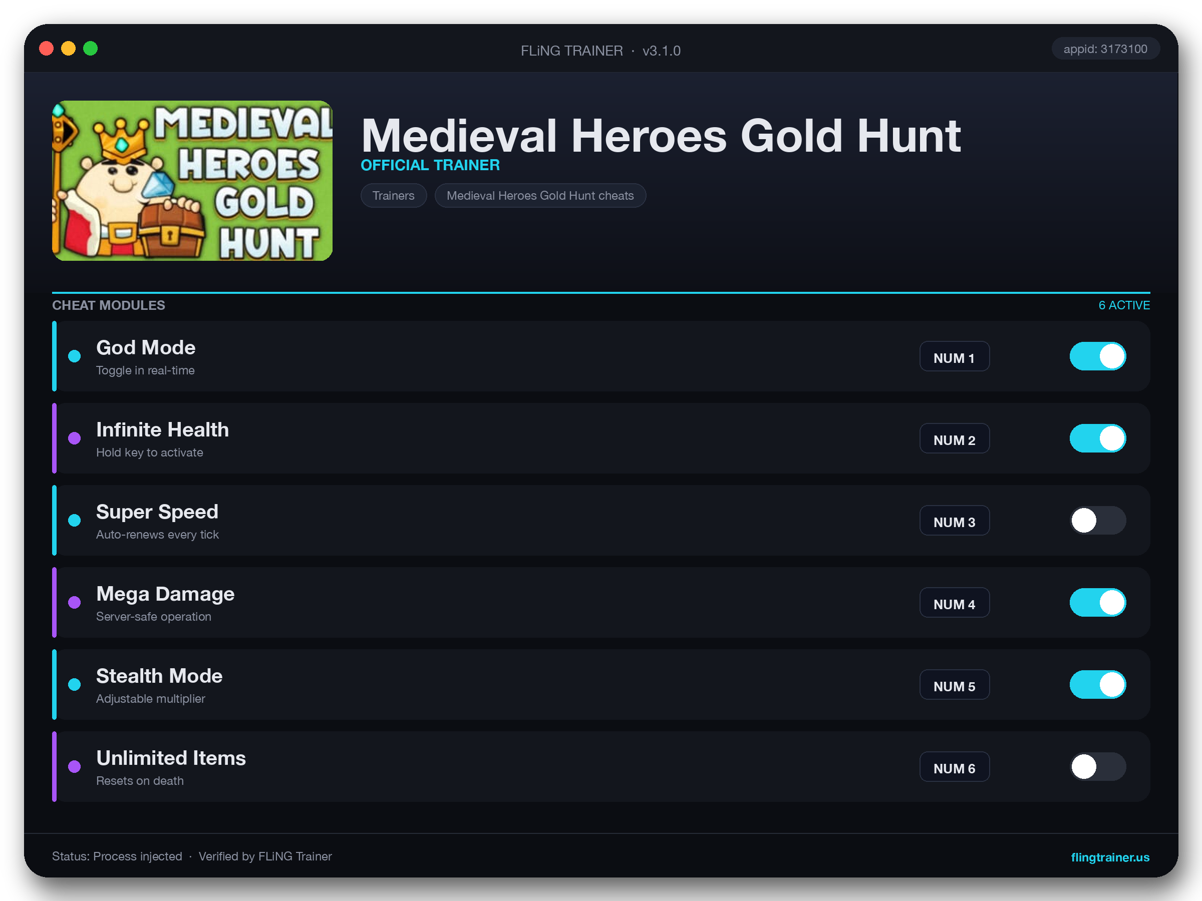 Medieval Heroes Gold Hunt Trainer interface