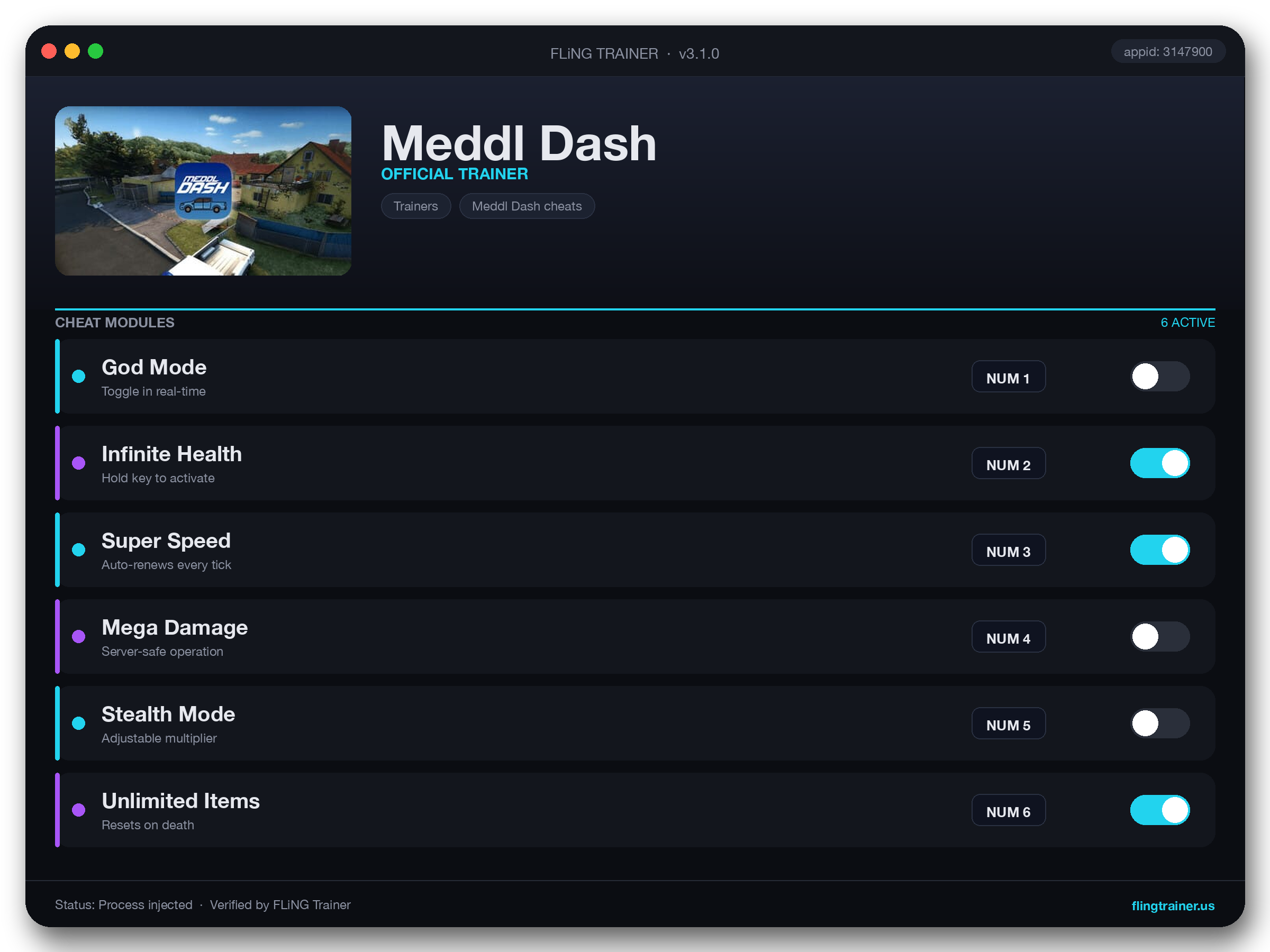 Meddl Dash Trainer interface