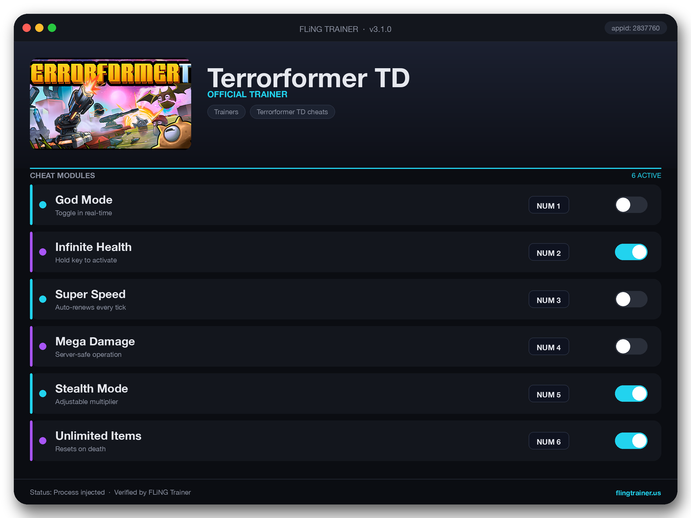 Terrorformer TD Trainer interface
