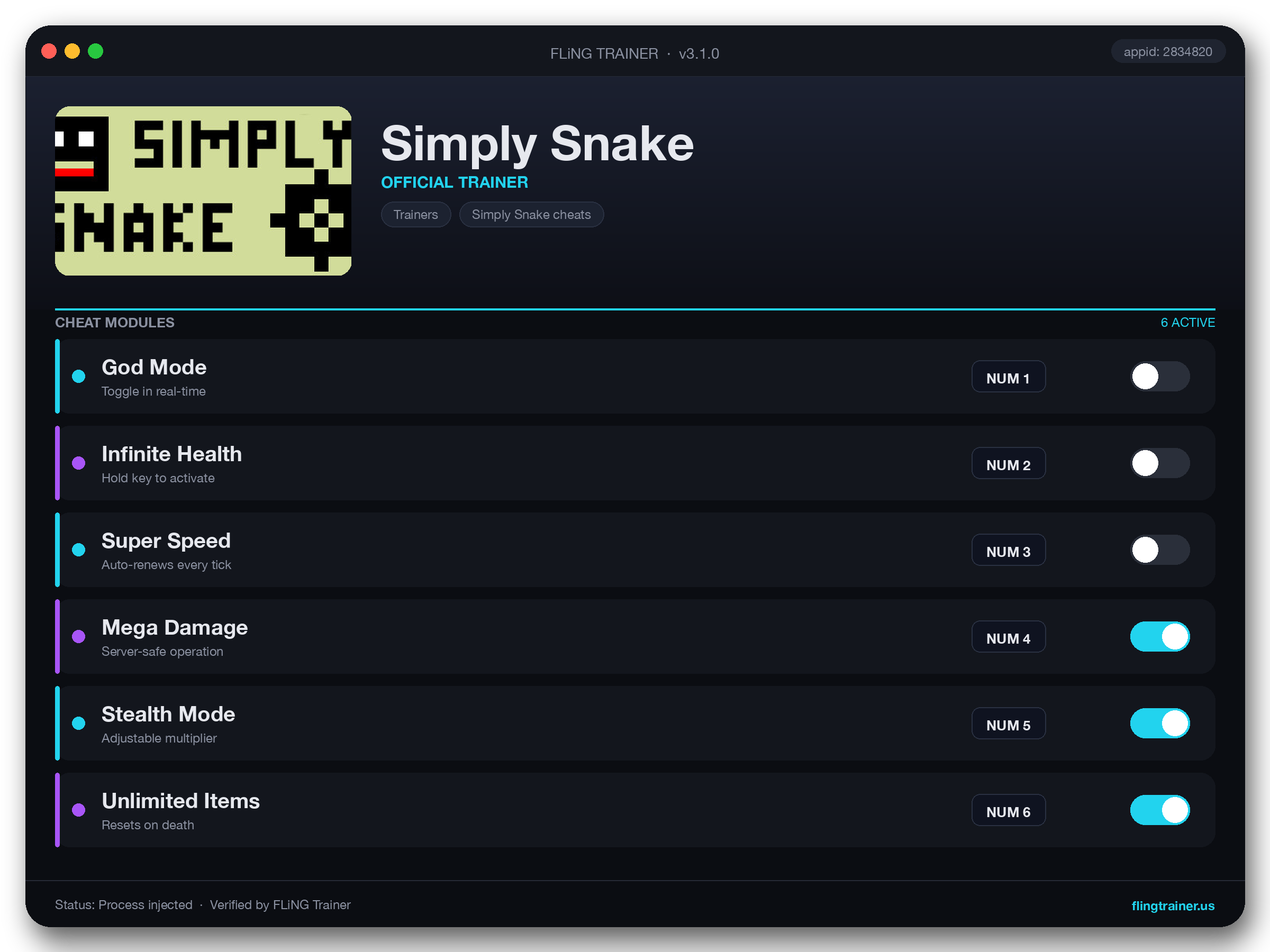 Simply Snake Trainer interface