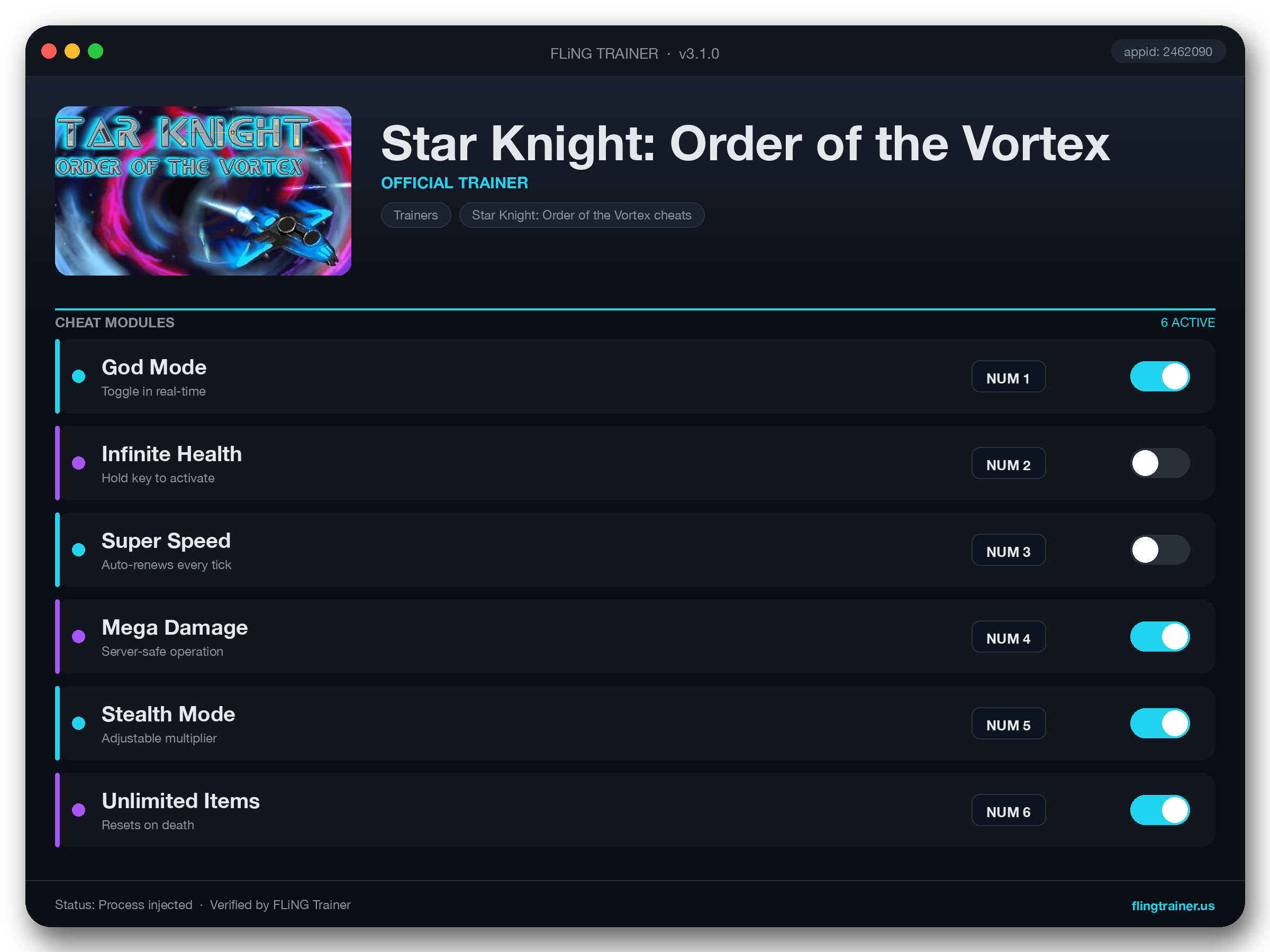 Star Knight: Order of the Vortex Trainer interface